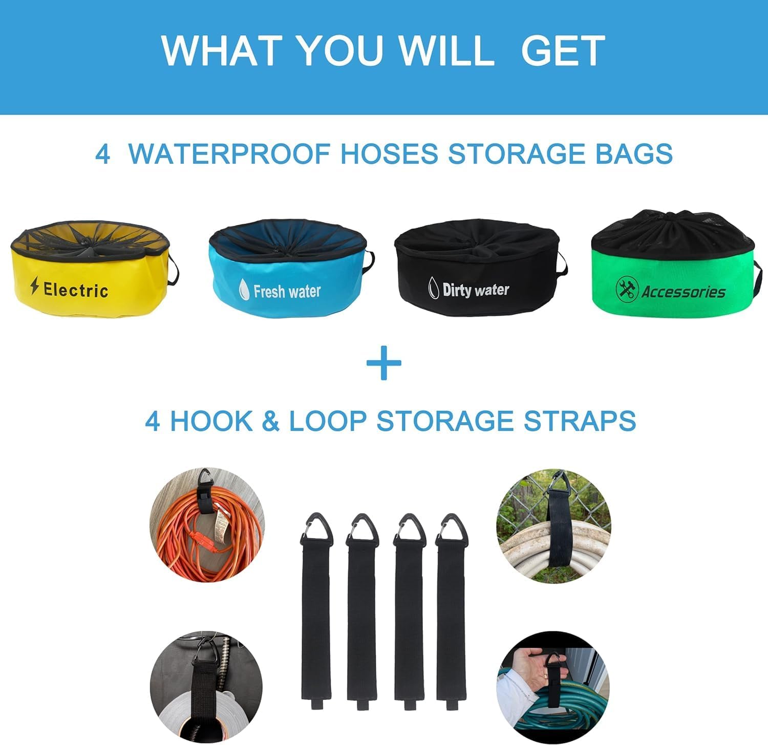 RV Hose Storage Bag Set 4-Pack with Straps
