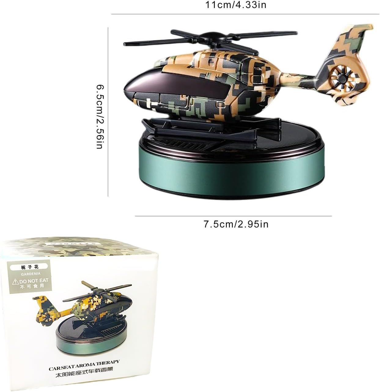 Solar Powered Helicopter Car Air Freshener Green