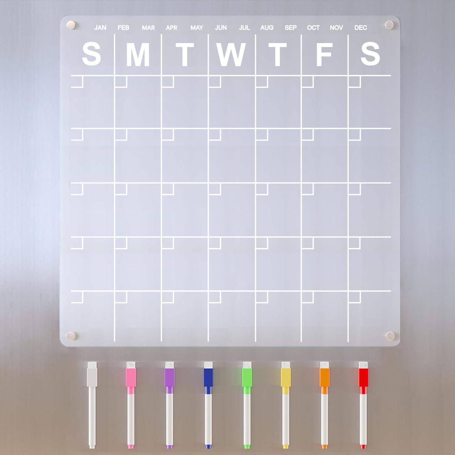 OAFORE Acrylic Fridge Calendar 12x12 Magnetic Dry Erase Board