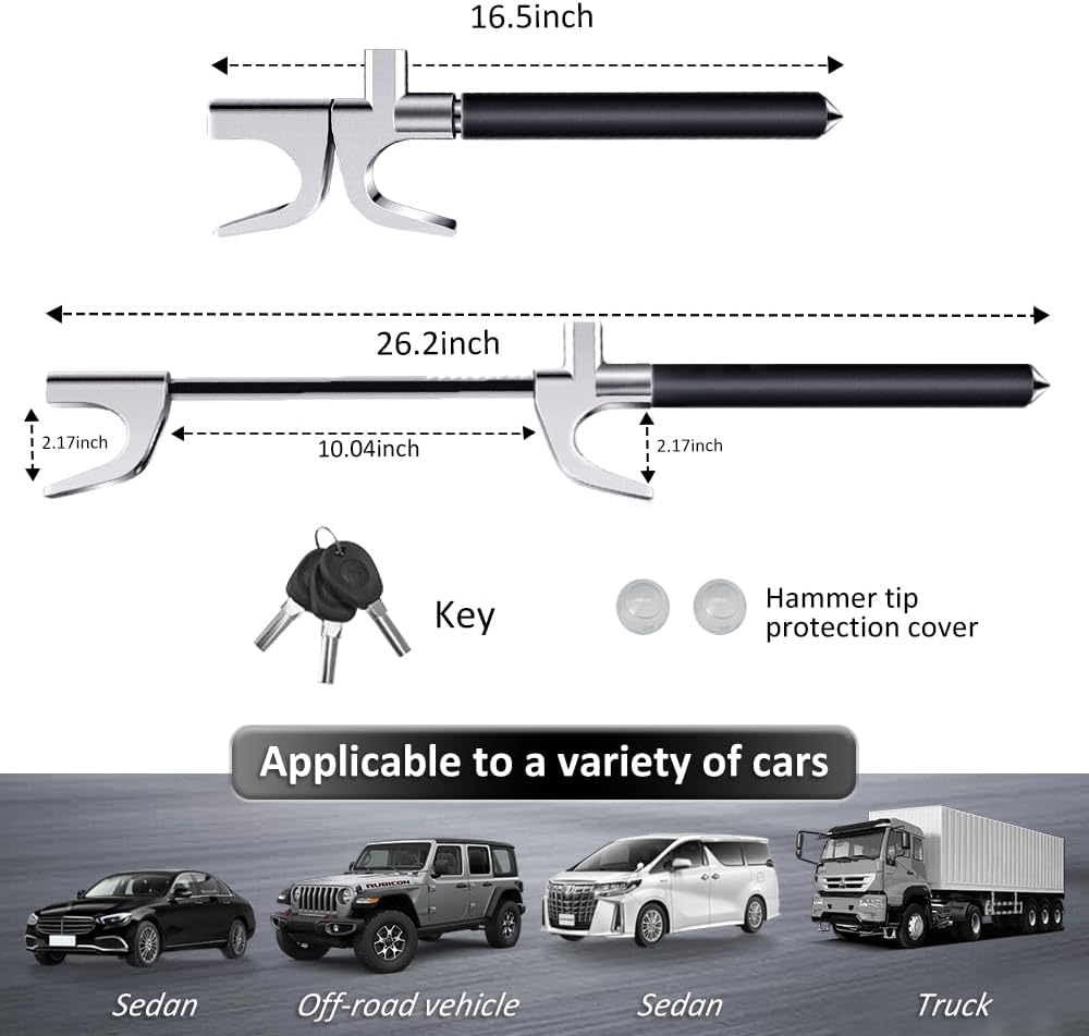 Heavy Duty Steering Wheel Lock with 3 Keys and Breakaway Tip