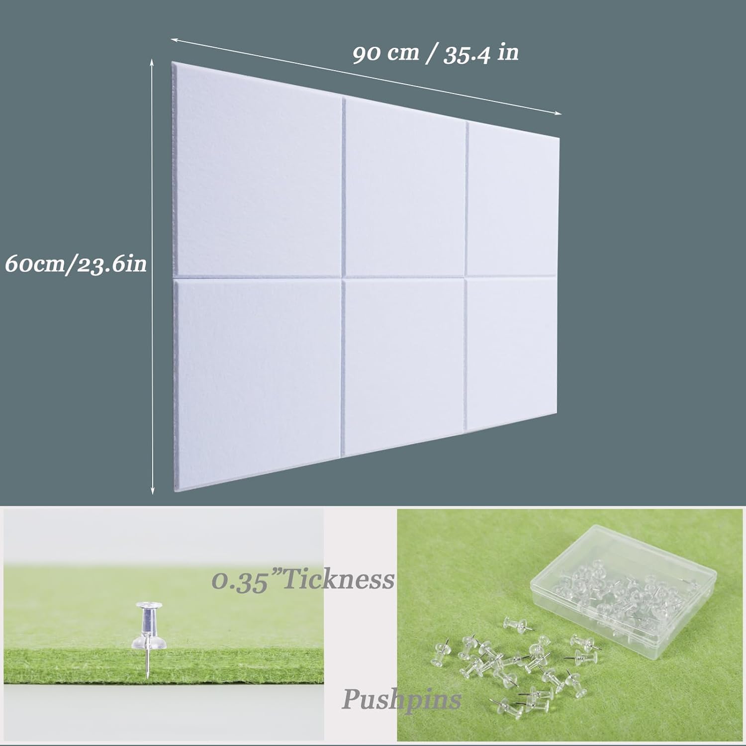 Felt Bulletin Board with Adhesive Tabs 6 Pcs 36x24 Inches