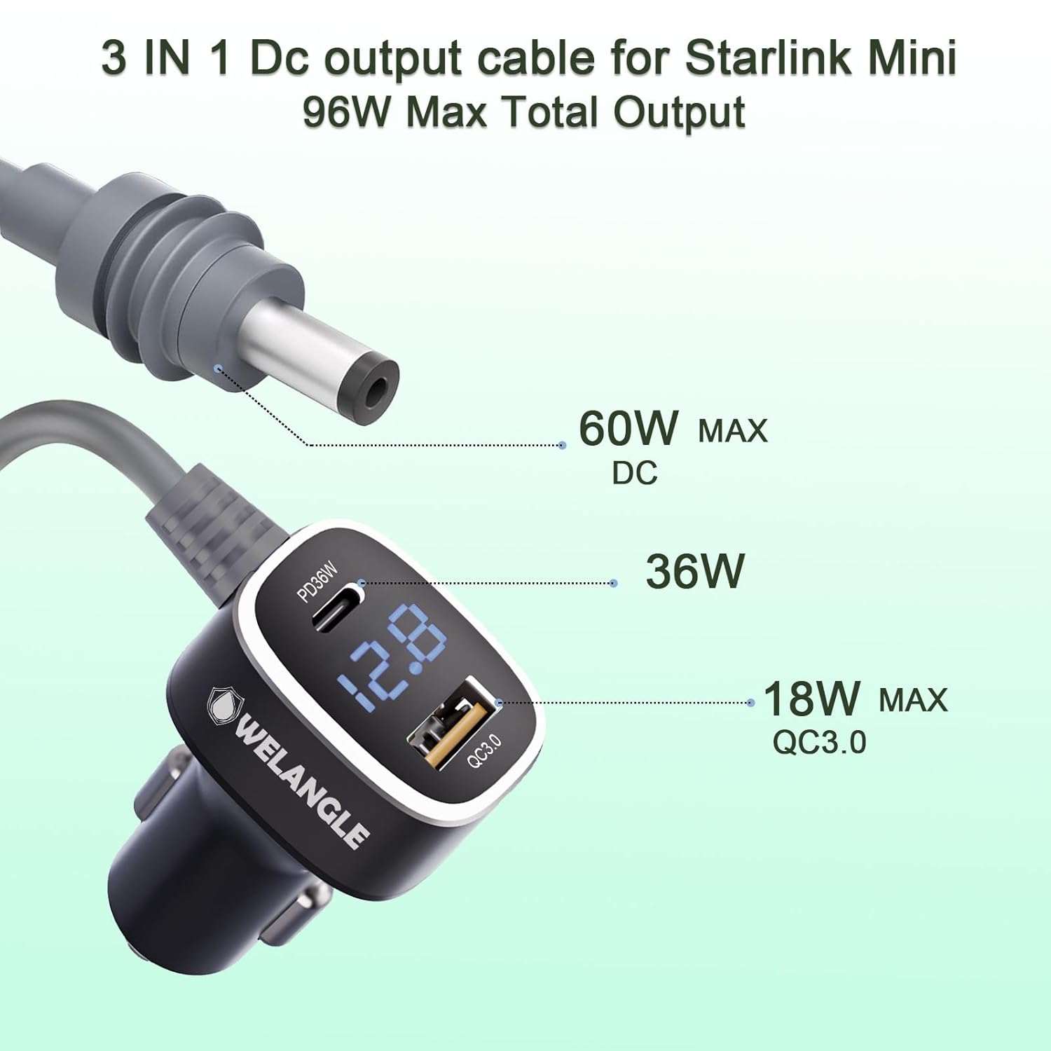 Welangle 3 in 1 Car Power Cable for Starlink Mini