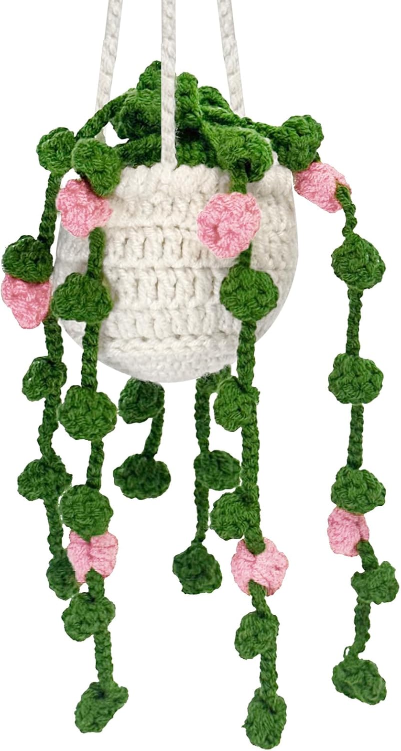 EoaMen Crochet Plant Car Mirror Accessory