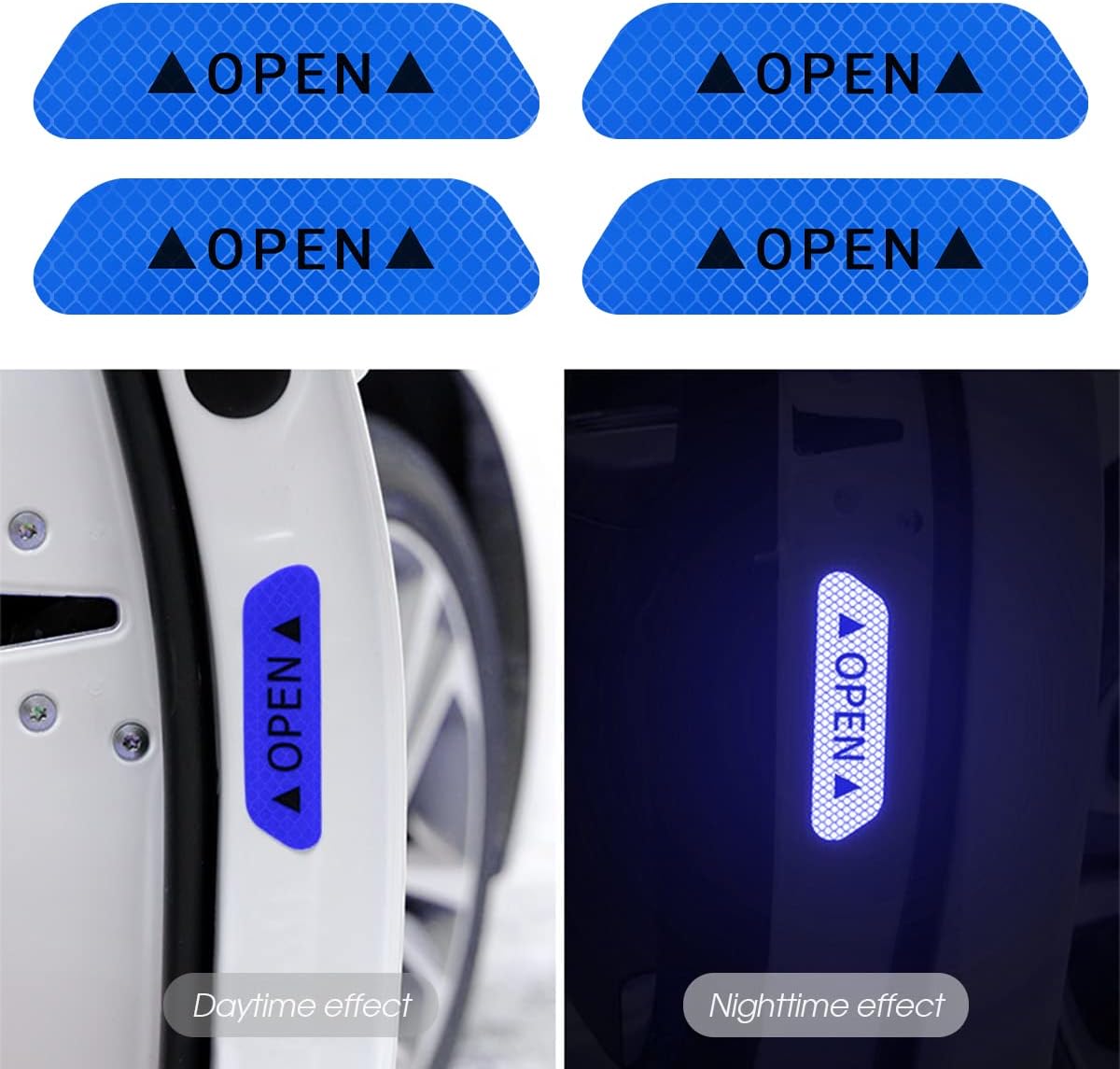 4PCS Blue Reflective Warning Stickers for Car Door