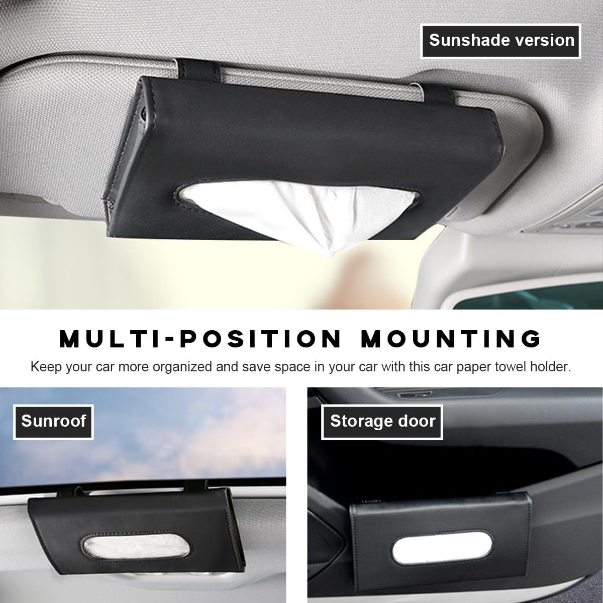 Car Tissue Holder with Leather Design and Memory Metal Clip