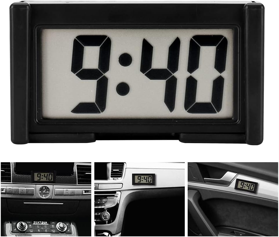 YOUNGFLY 4PCS Mini Car Clock with Large LCD Display