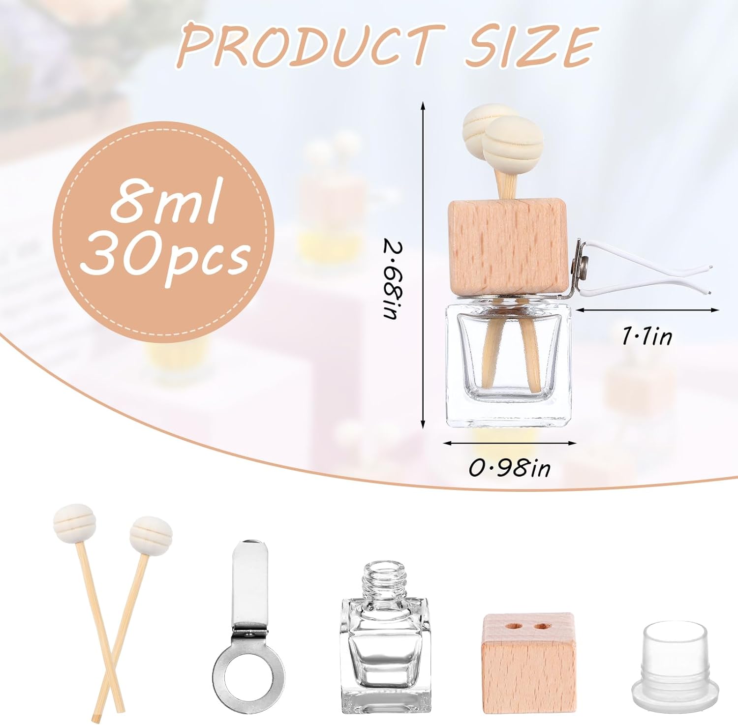 30 Pack Car Diffuser with Vent Clip and Wooden Sticks