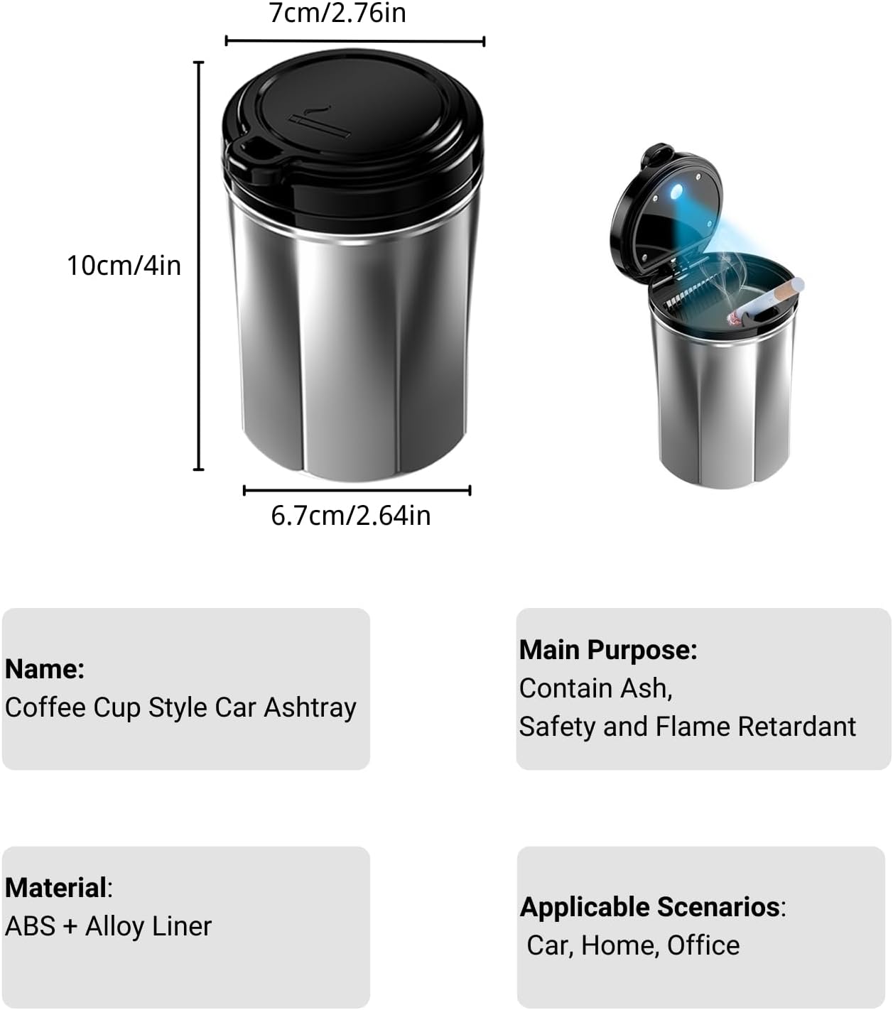 Car Ashtray with Lid and LED Light