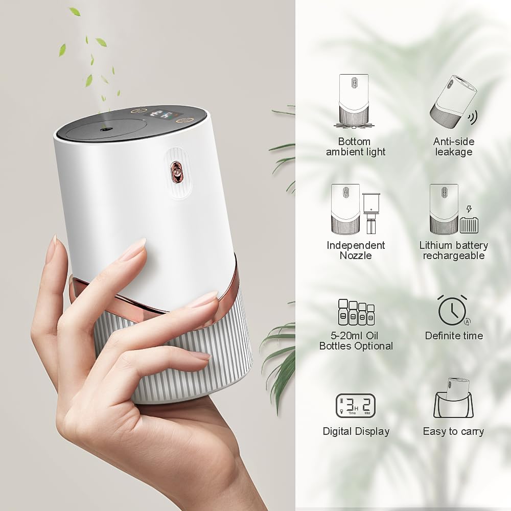 Fenpos Waterless Essential Oil Diffuser - Car Aroma Diffuser with Timer and Auto-Off