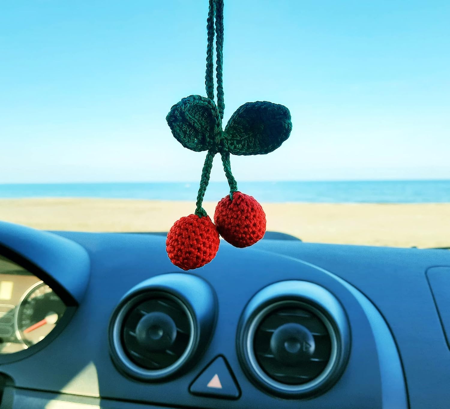 Cherry Crochet Handmade Car Mirror Decor Charm