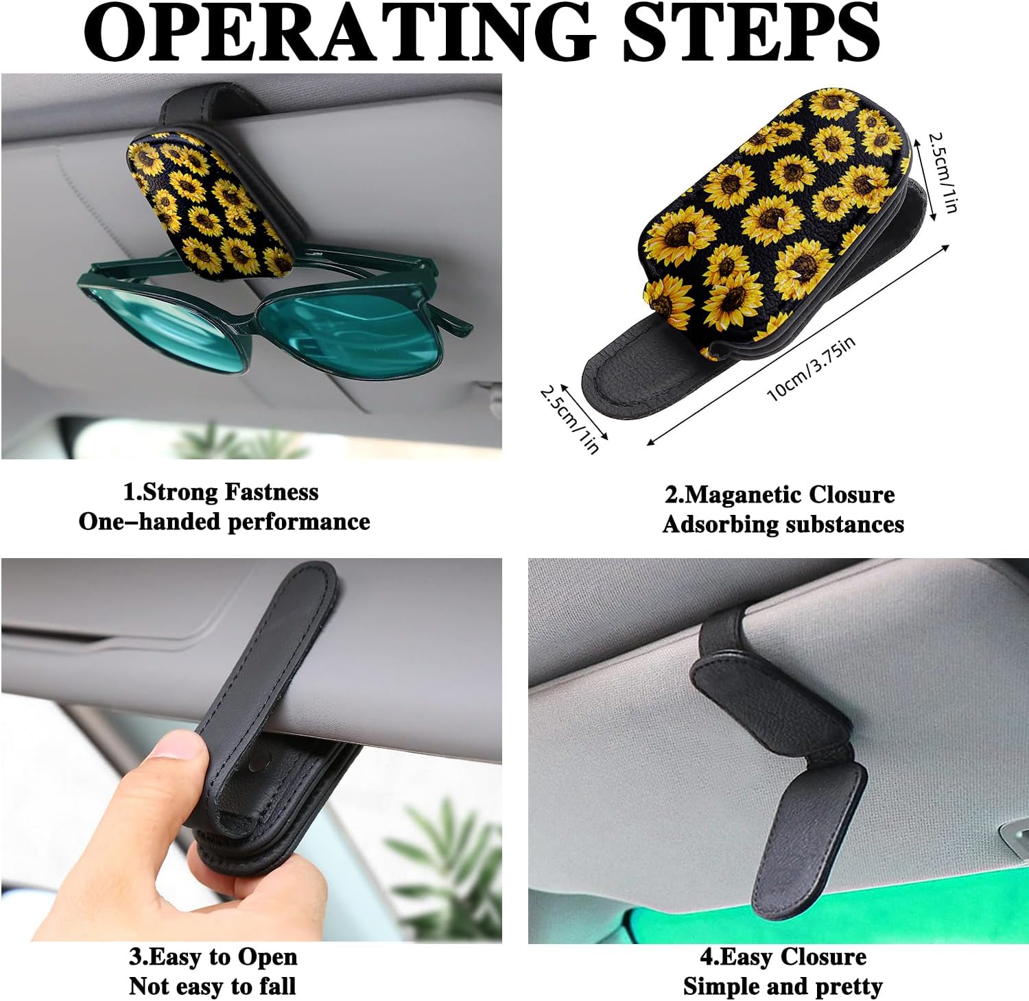 Vibrant Sunflower Magnetic Leather Car Visor Clip