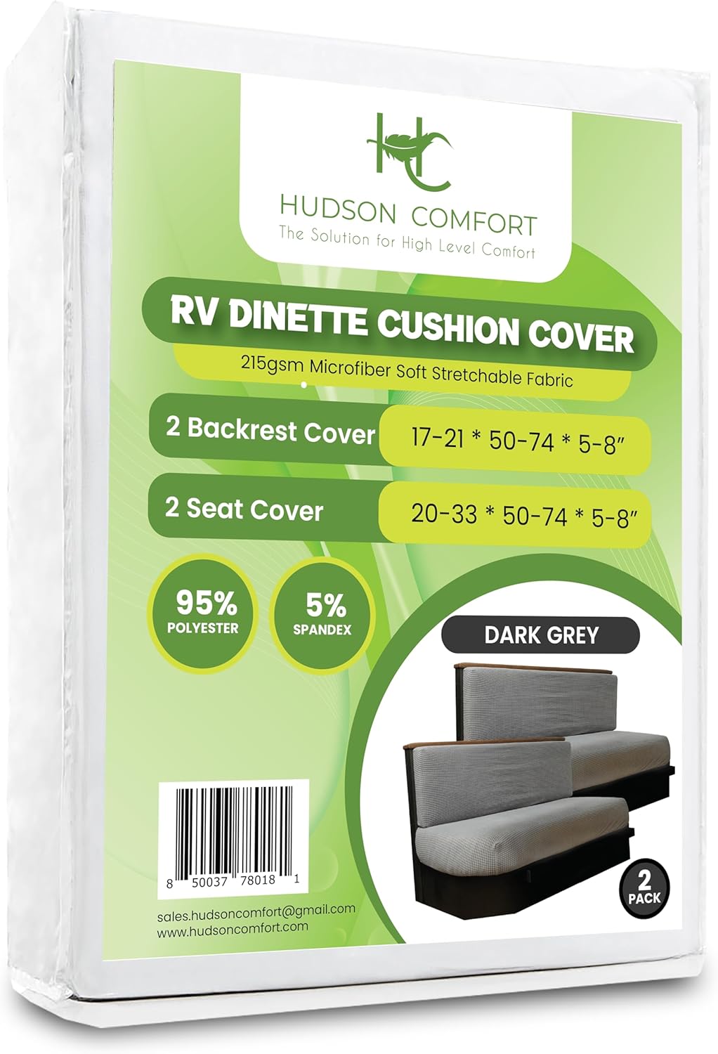Hudson Comfort RV Dinette Cushion Covers Gray 2 Sets
