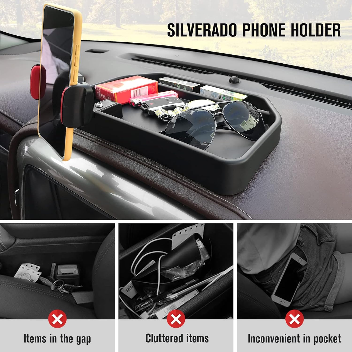 Chevy Silverado Dash Phone Holder Mount - Black