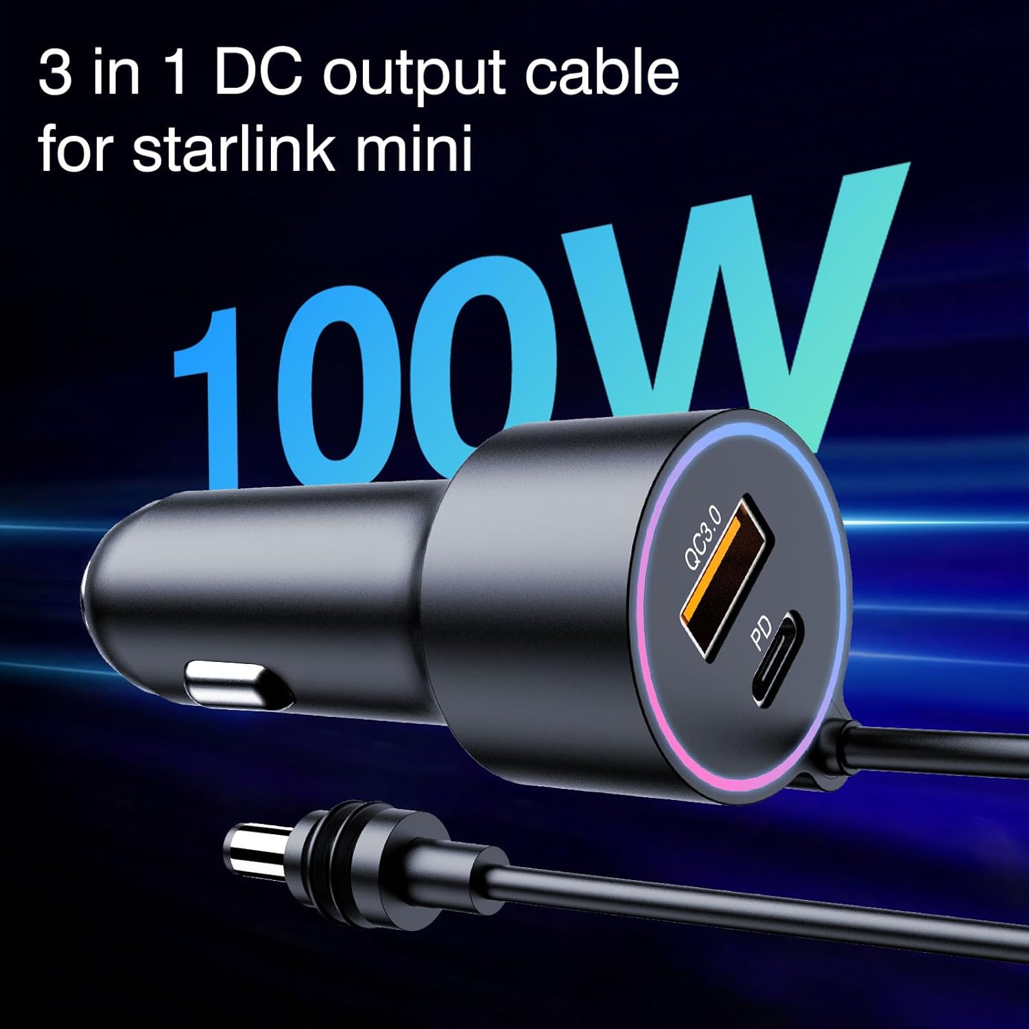 TIKBIC Starlink Mini 3 in 1 Car Charger Cable 5M Black