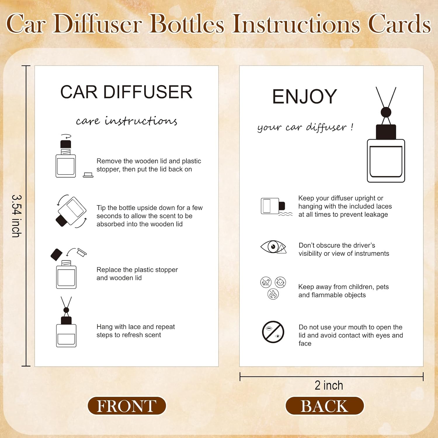 100 pcs Empty Car Diffuser Bottles with Hanging Lanyard and Instruction Cards