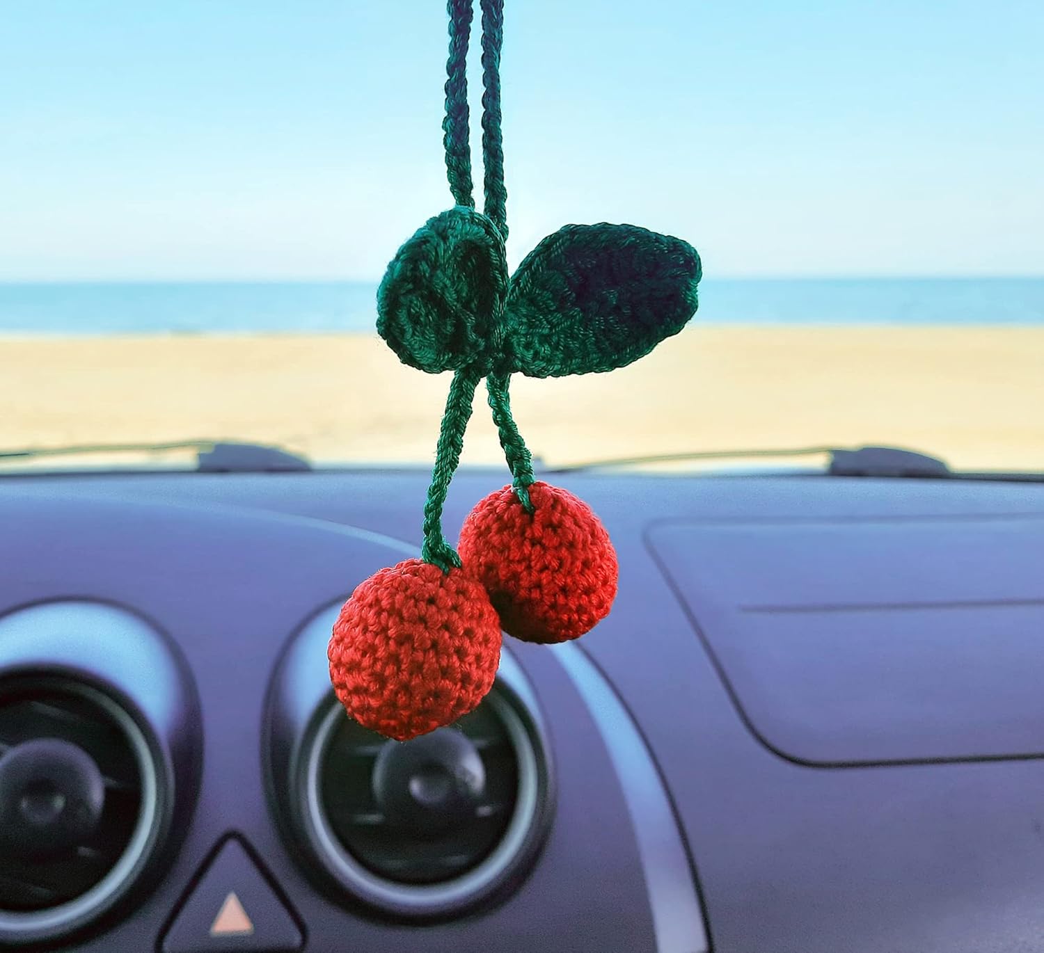 Cherry Crochet Handmade Car Mirror Decor Charm