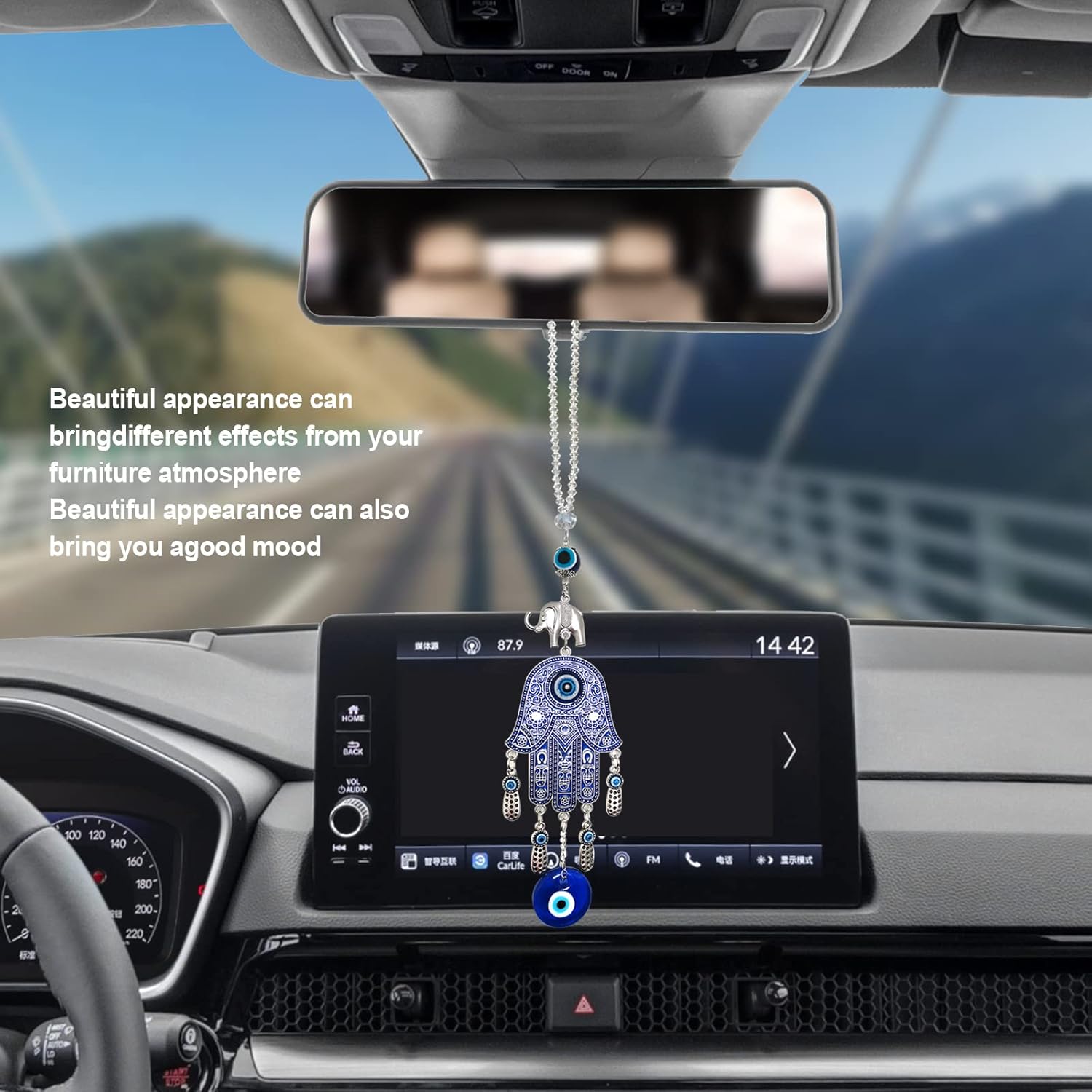 KEVWR Evil Eye Car Hanging Ornament with Tassel