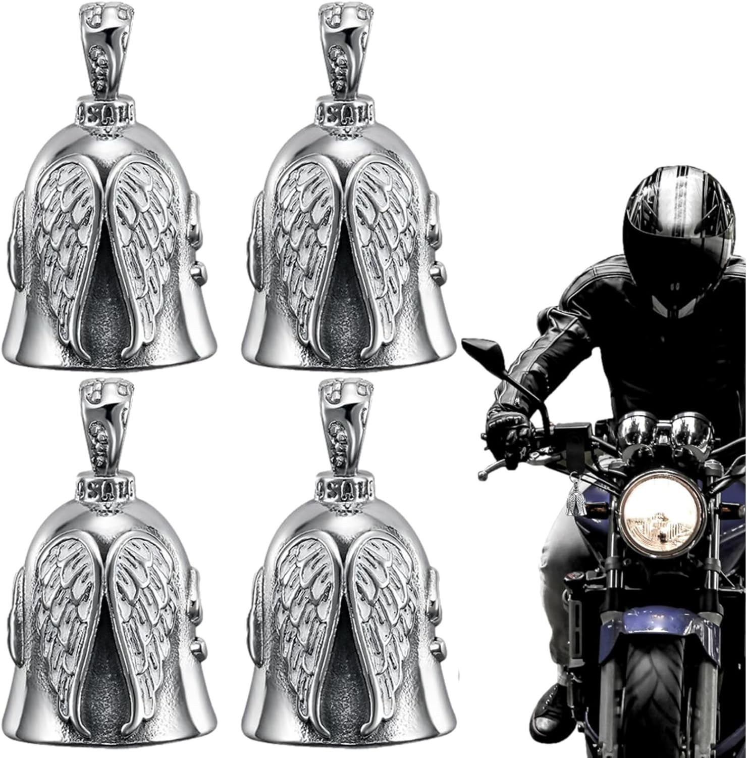 4Pcs Guardians Angel Motorcycle Bells with Stainless Steel Hanger