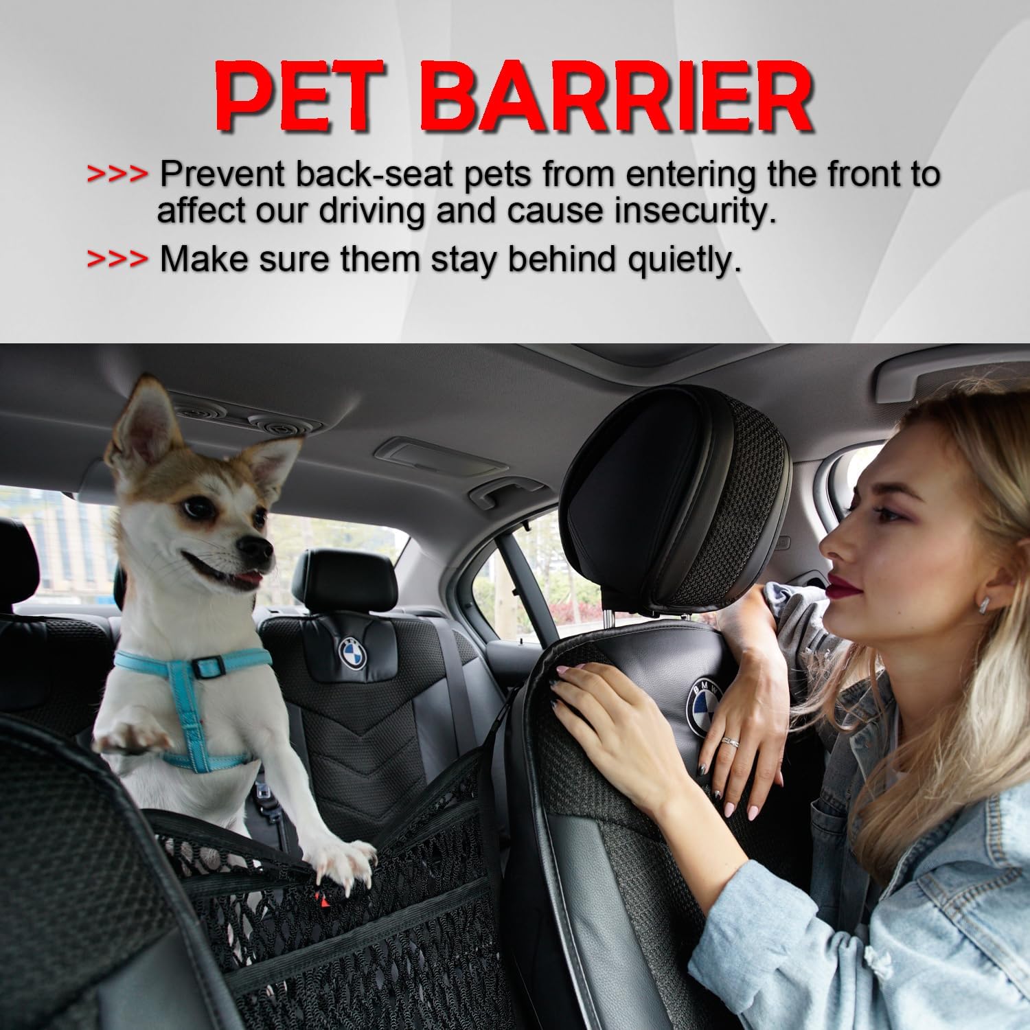 AMEIQ 3 Layer Car Seat Organizer with Pet Barrier and Purse Holder