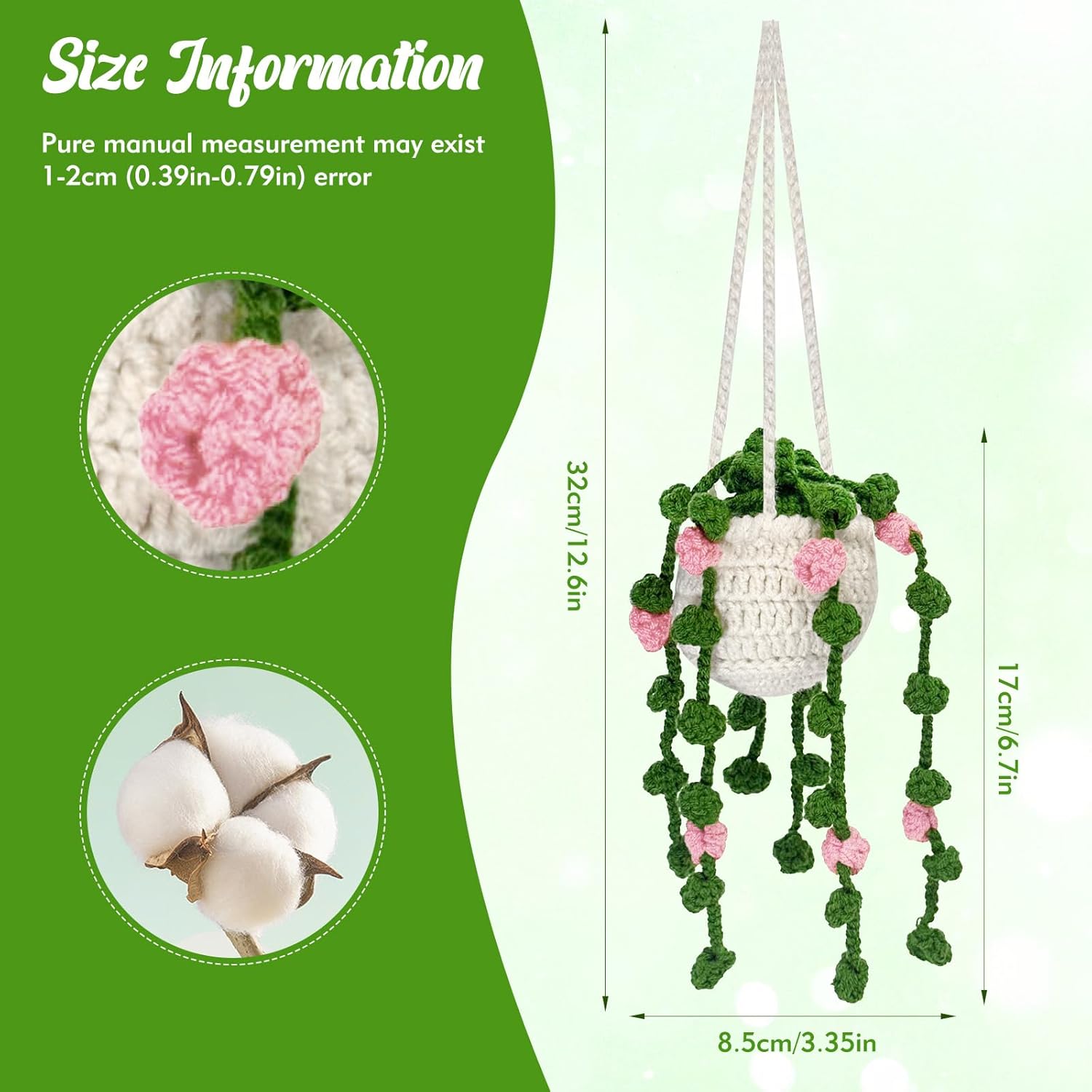 EoaMen Crochet Plant Car Mirror Accessory