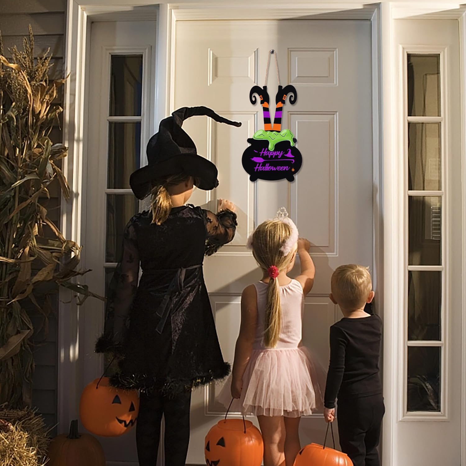 Halloween Witch Legs Welcome Door Sign Decor