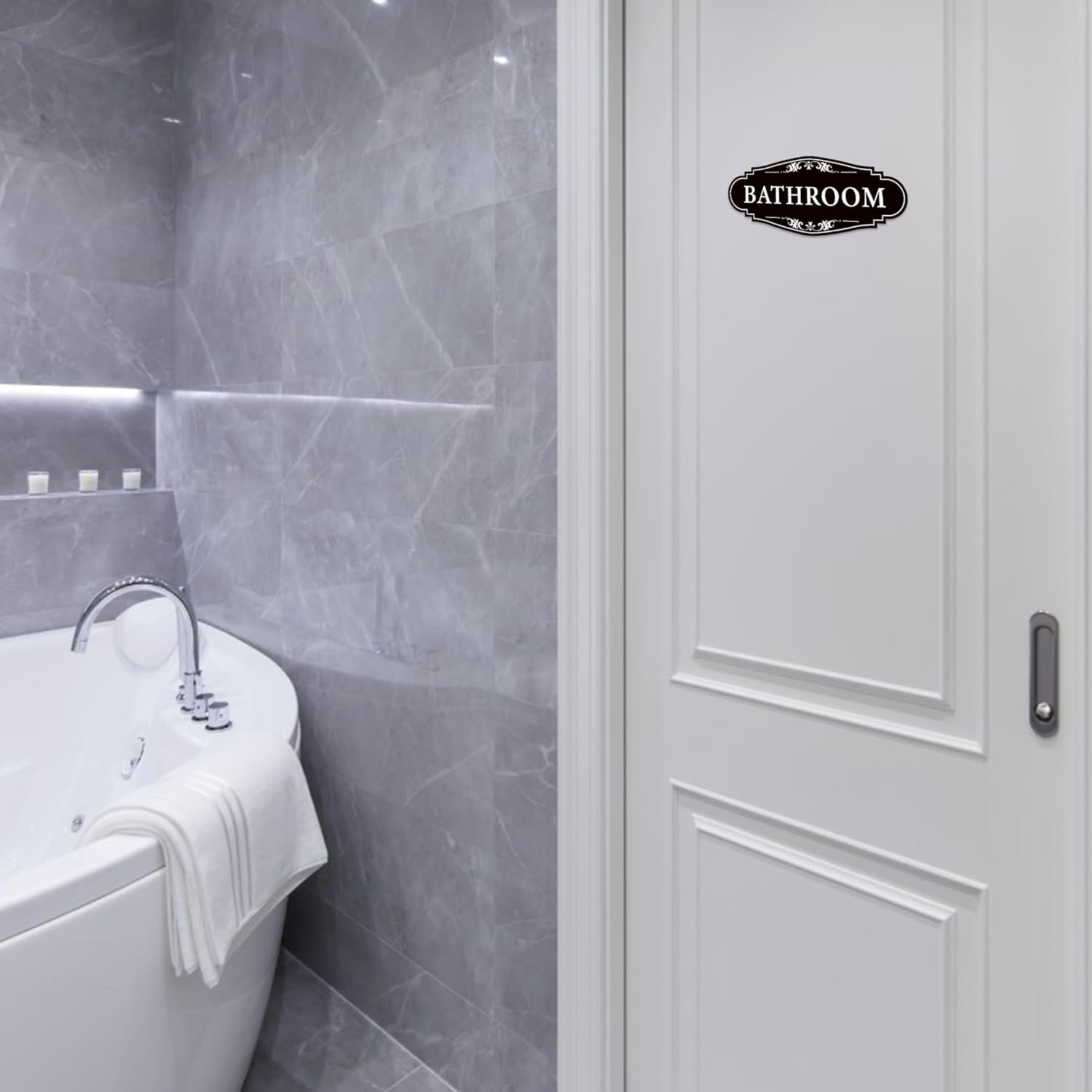 Bathroom Sign Sticker Black 10x45 Inches
