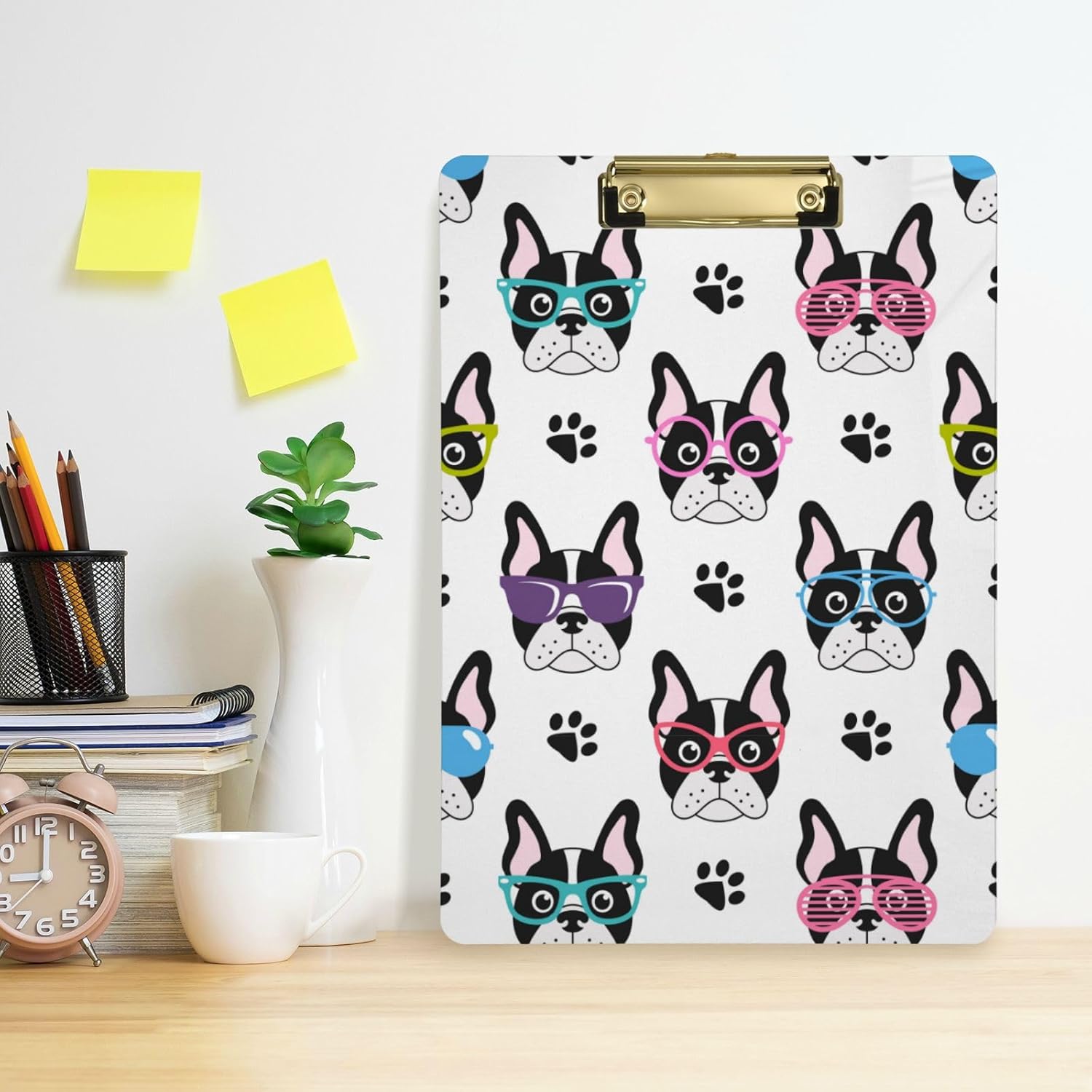 Gredecor French Bulldogs Clipboard with Glasses for A4 Paper