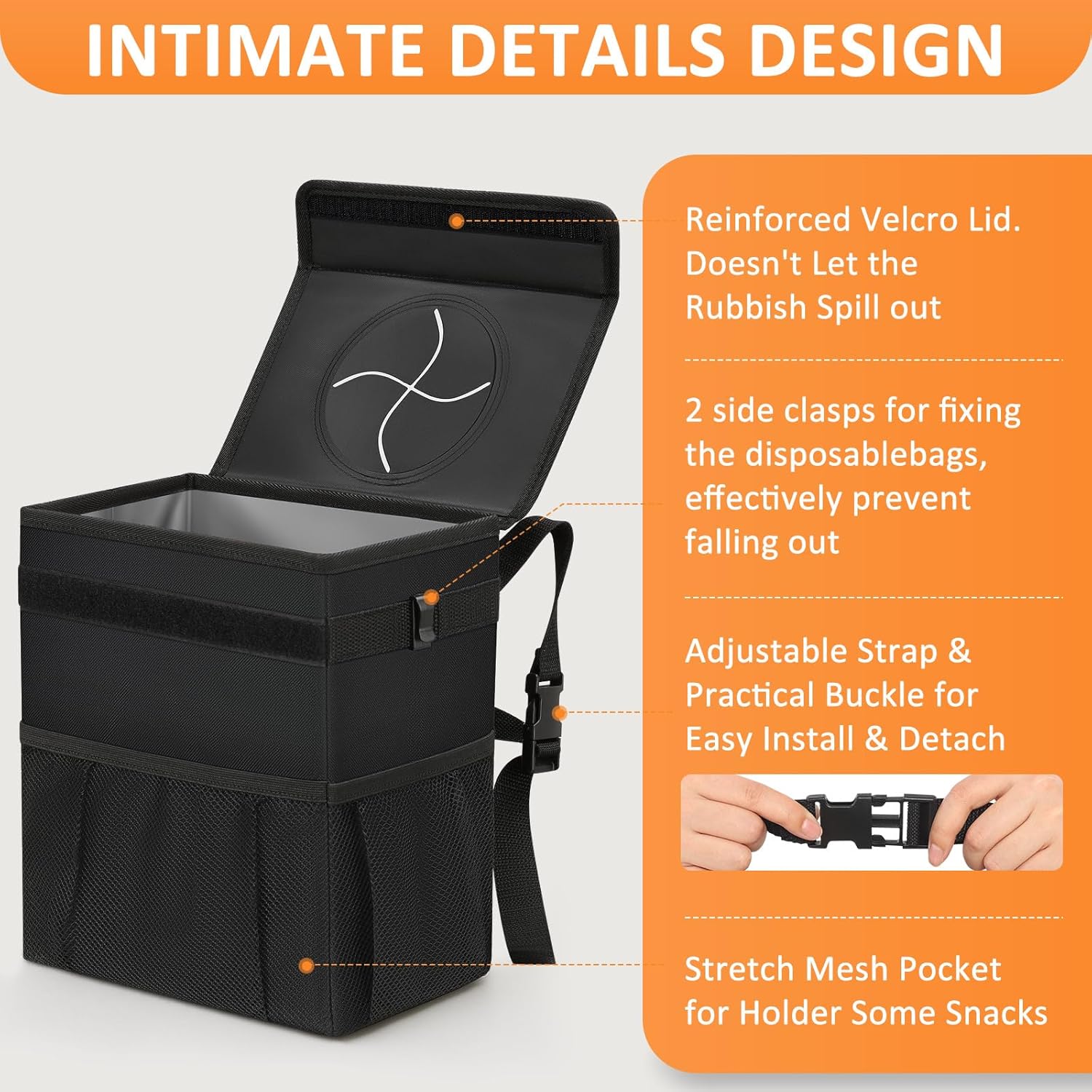 Vankor Car Trash Can Bin with Lid Hanging for Back Seat