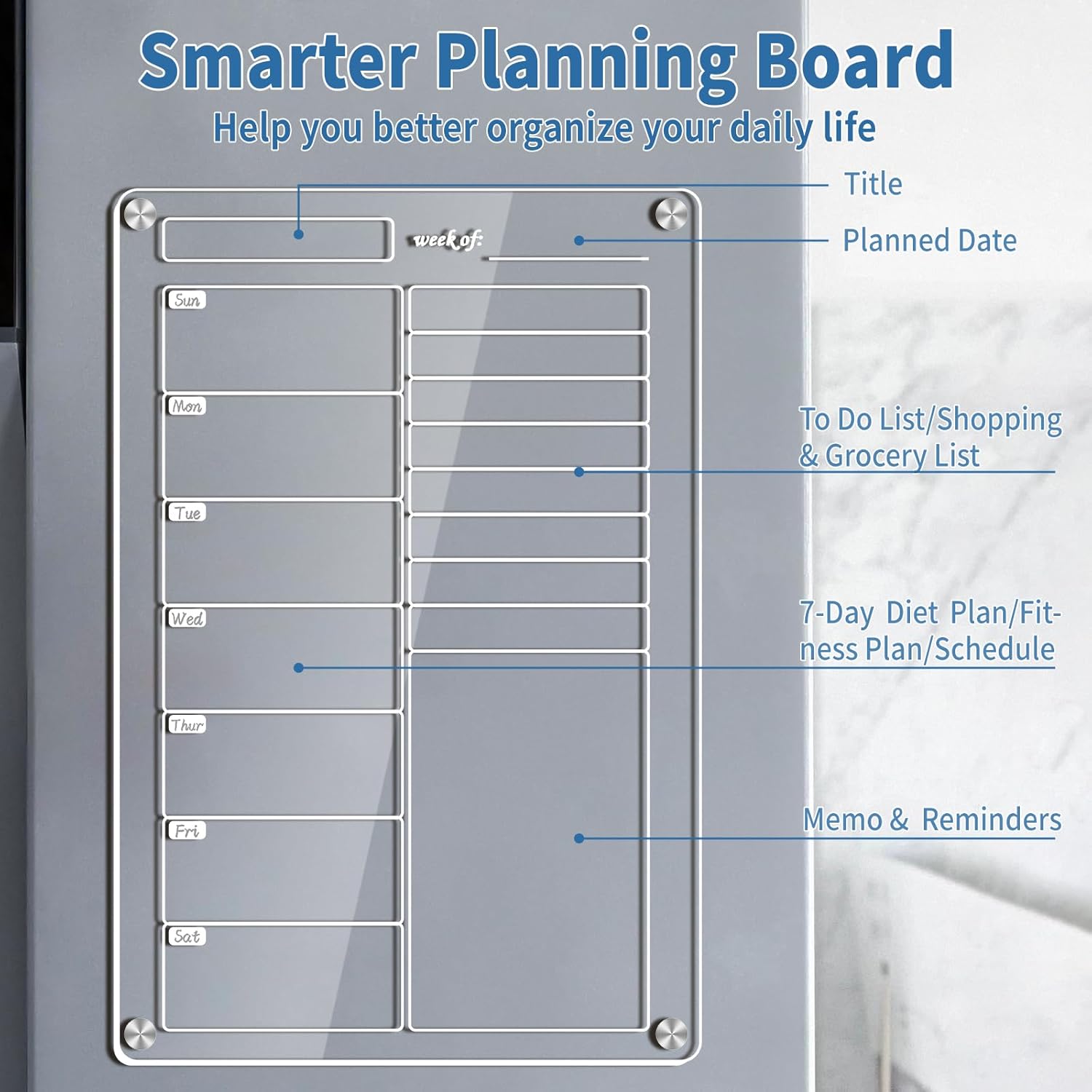 JIXZEN Acrylic Magnetic Weekly Planner 8x12 Inch