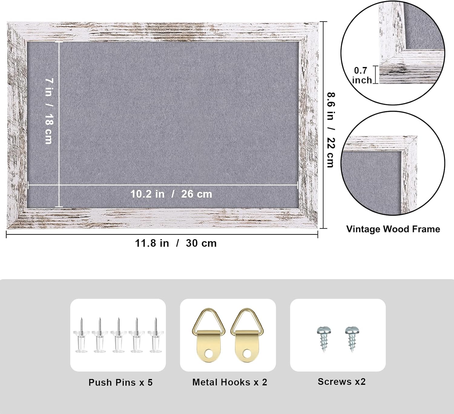Gray Felt Bulletin Board with White Wood Frame