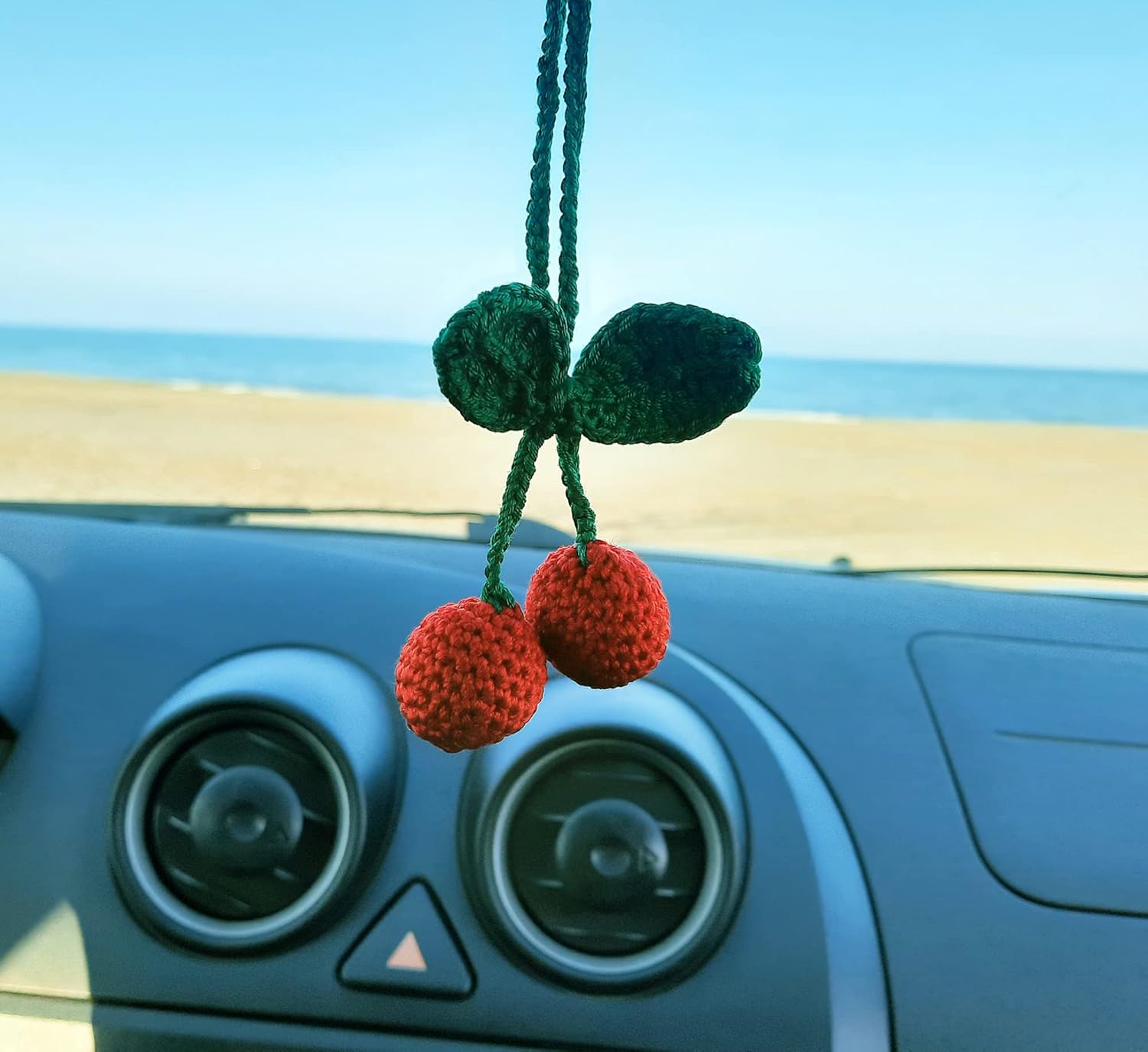 Cherry Crochet Handmade Car Mirror Decor Charm