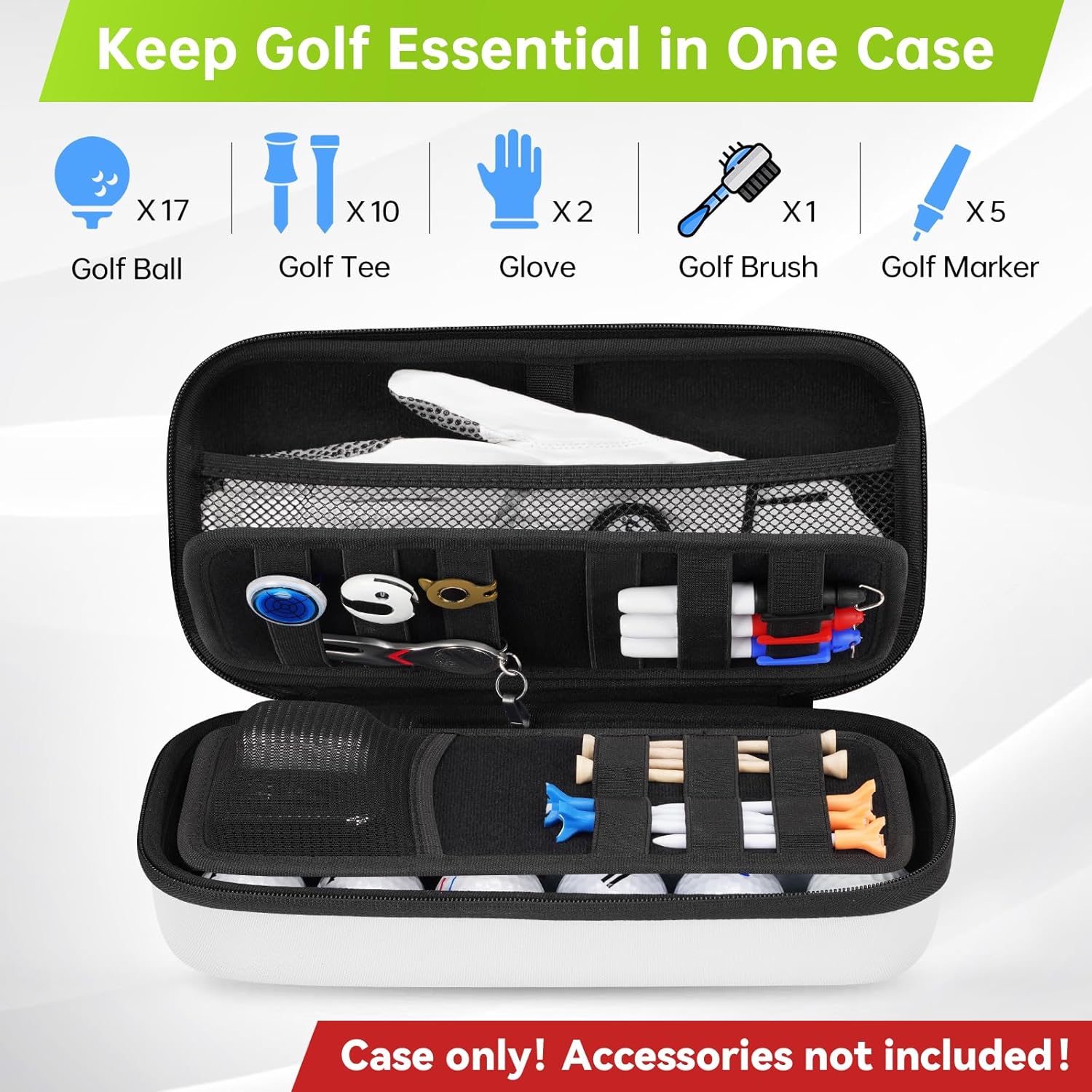YOREPEK Golf Glove Case with Dividers and Shaper Black
