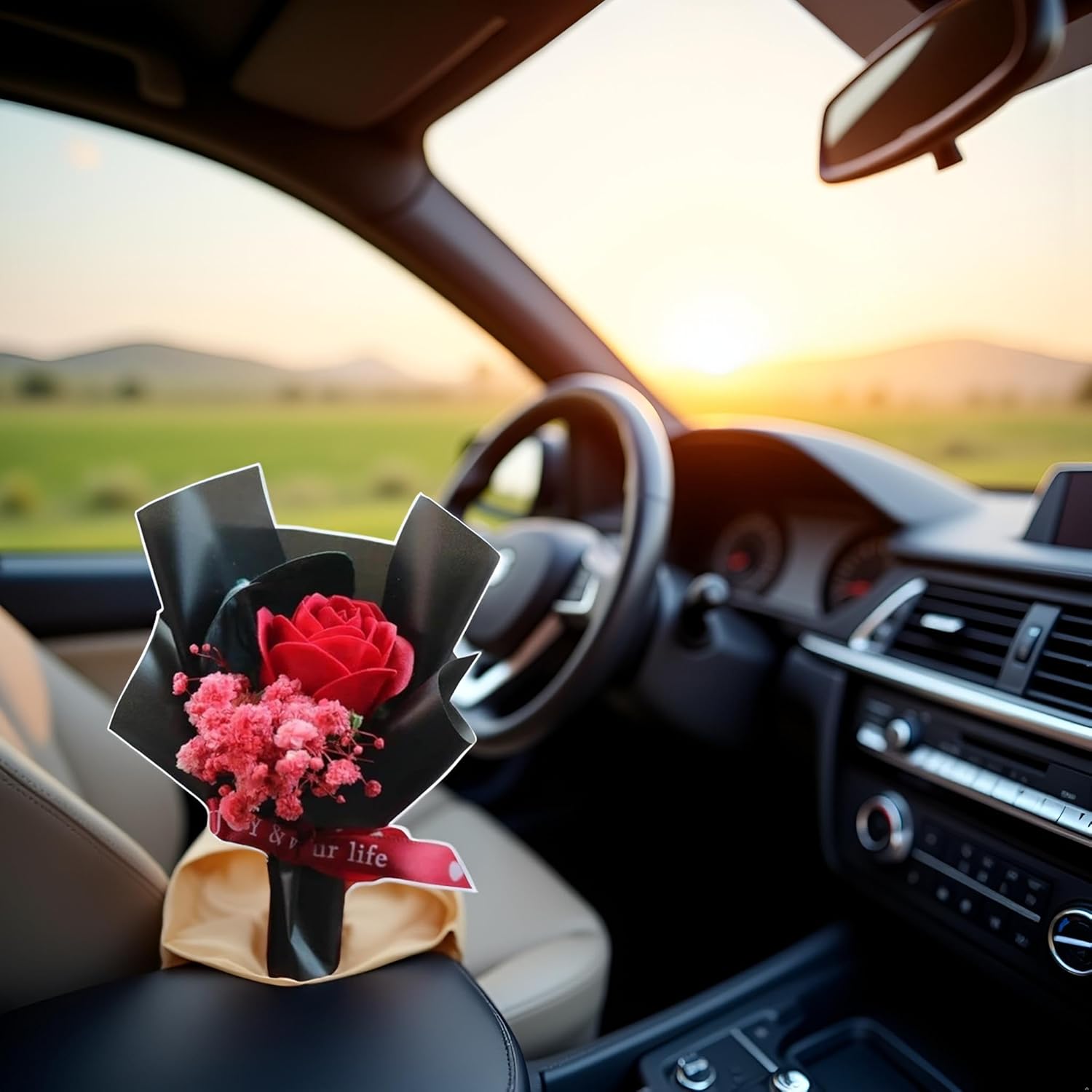 Tustao Red Mini Dried Flower Bouquet for Car Air Vent Clips