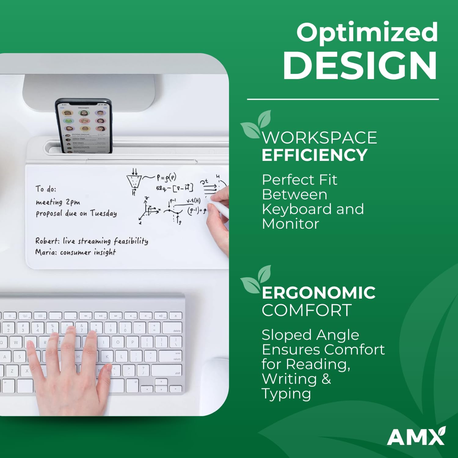 AMX Small Glass Dry Erase Board - Keyboard Stand and Desk Organizer