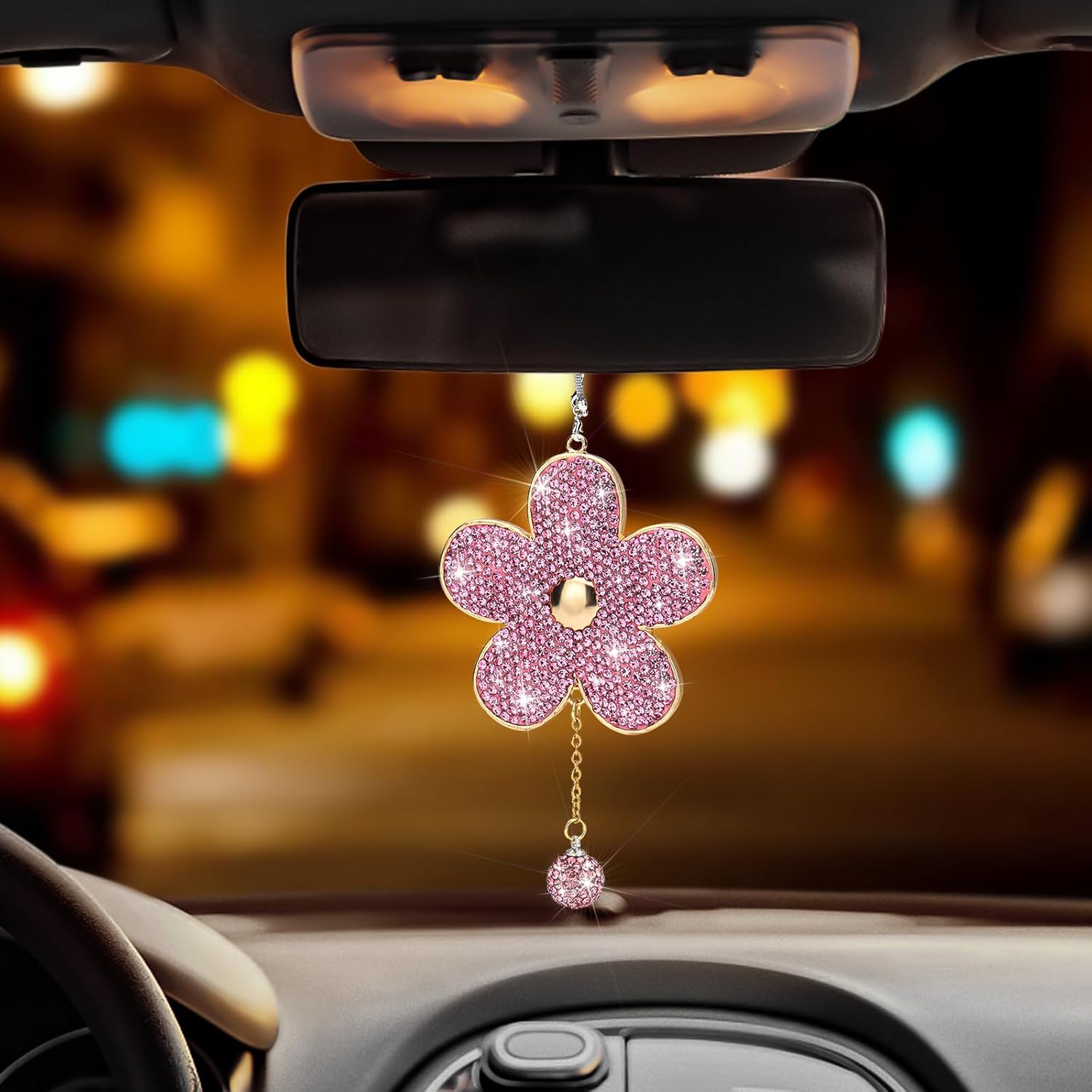 Soleebee Pink Crystal Rhinestone Car Hanging Ornament