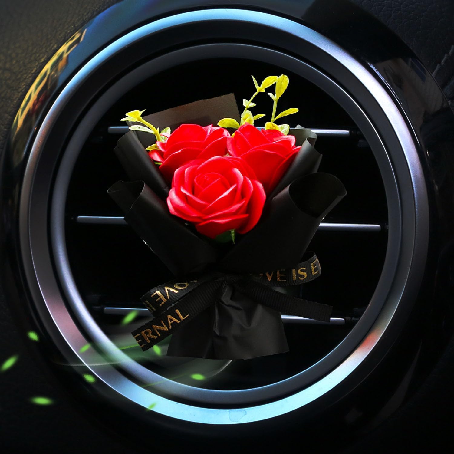 Red Mini Bouquet Car Air Vent Clip with Dried Rose Fragrance Diffuser