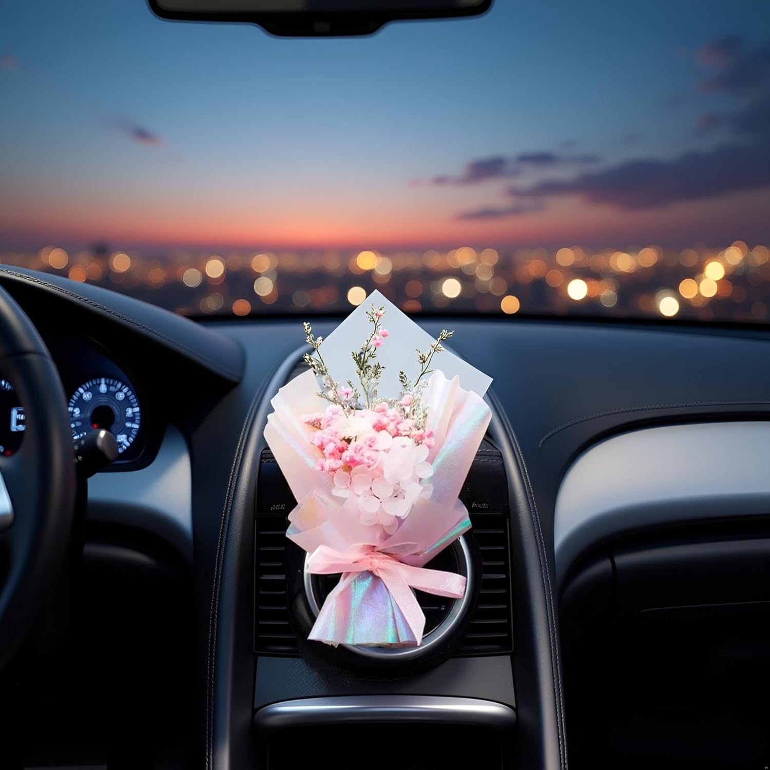 Pink Mini Dried Flowers Bouquet for Car Air Vent Clips 1