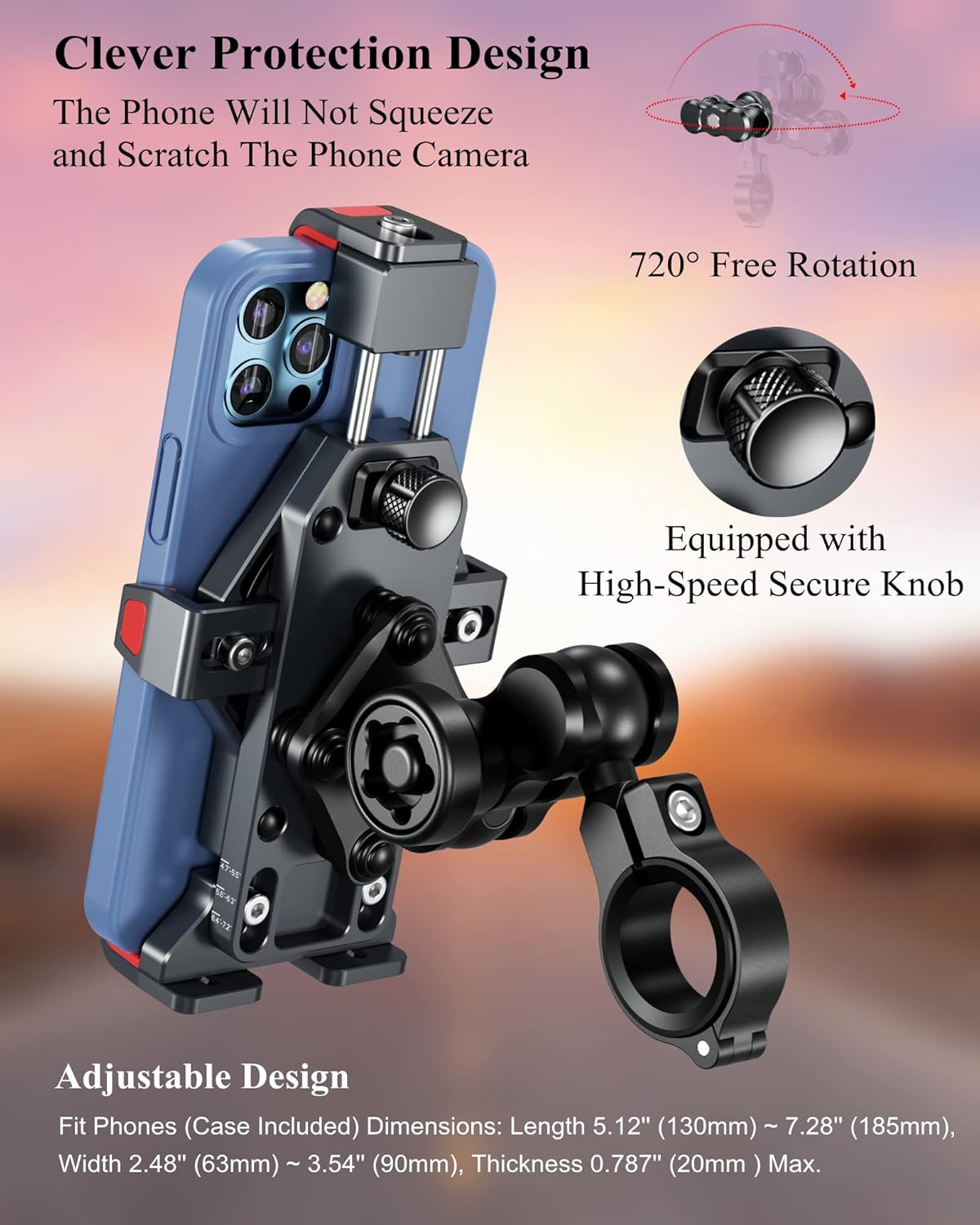 BRCOVAN Motorcycle Phone Mount with Secure Lock and Vibration Dampener