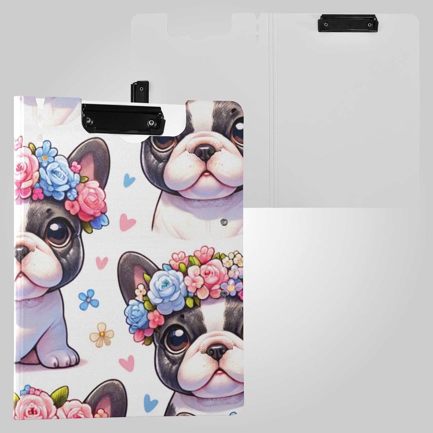 Kawaii French Bulldog Flower Folding Clipboard A4 Size