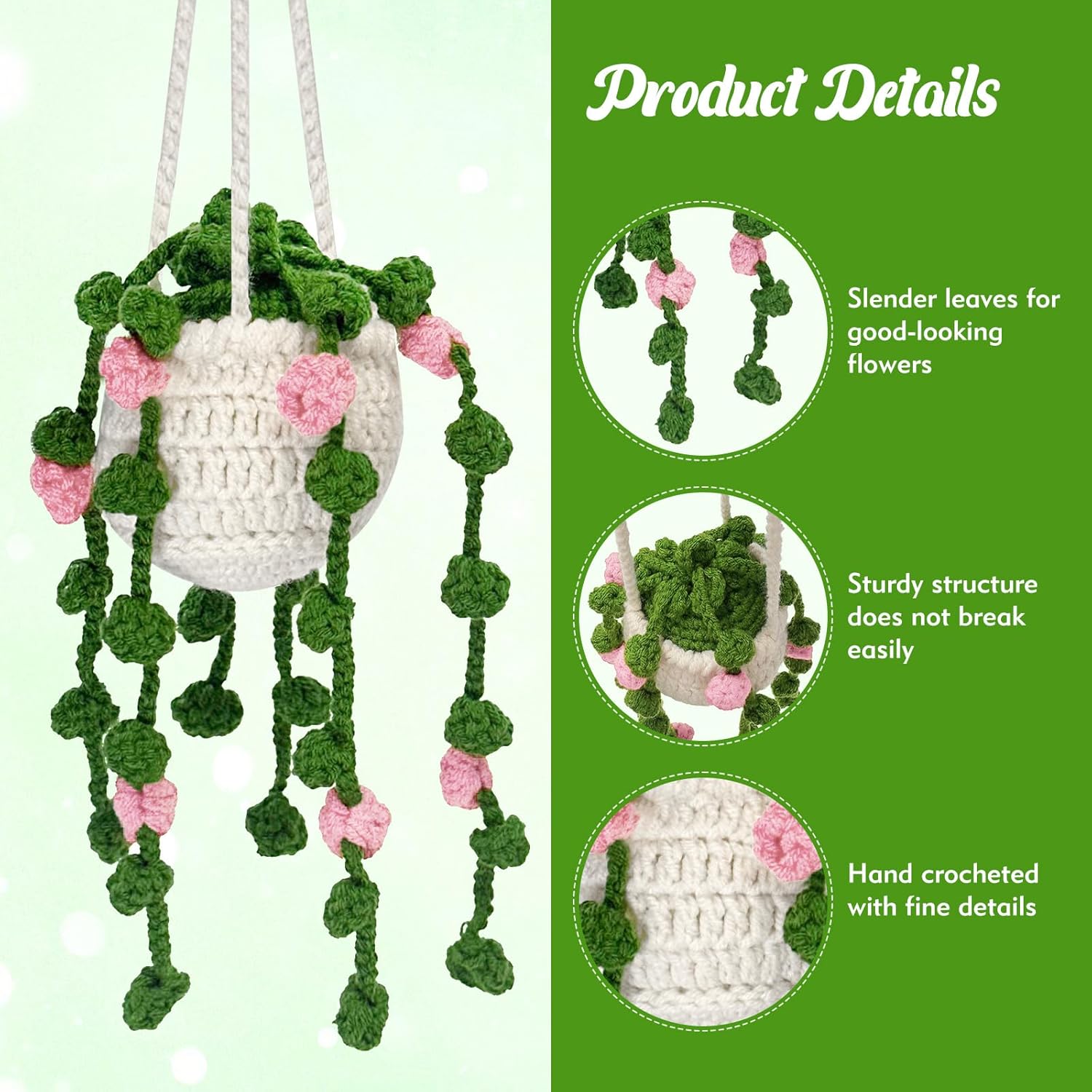 EoaMen Crochet Plant Car Mirror Accessory