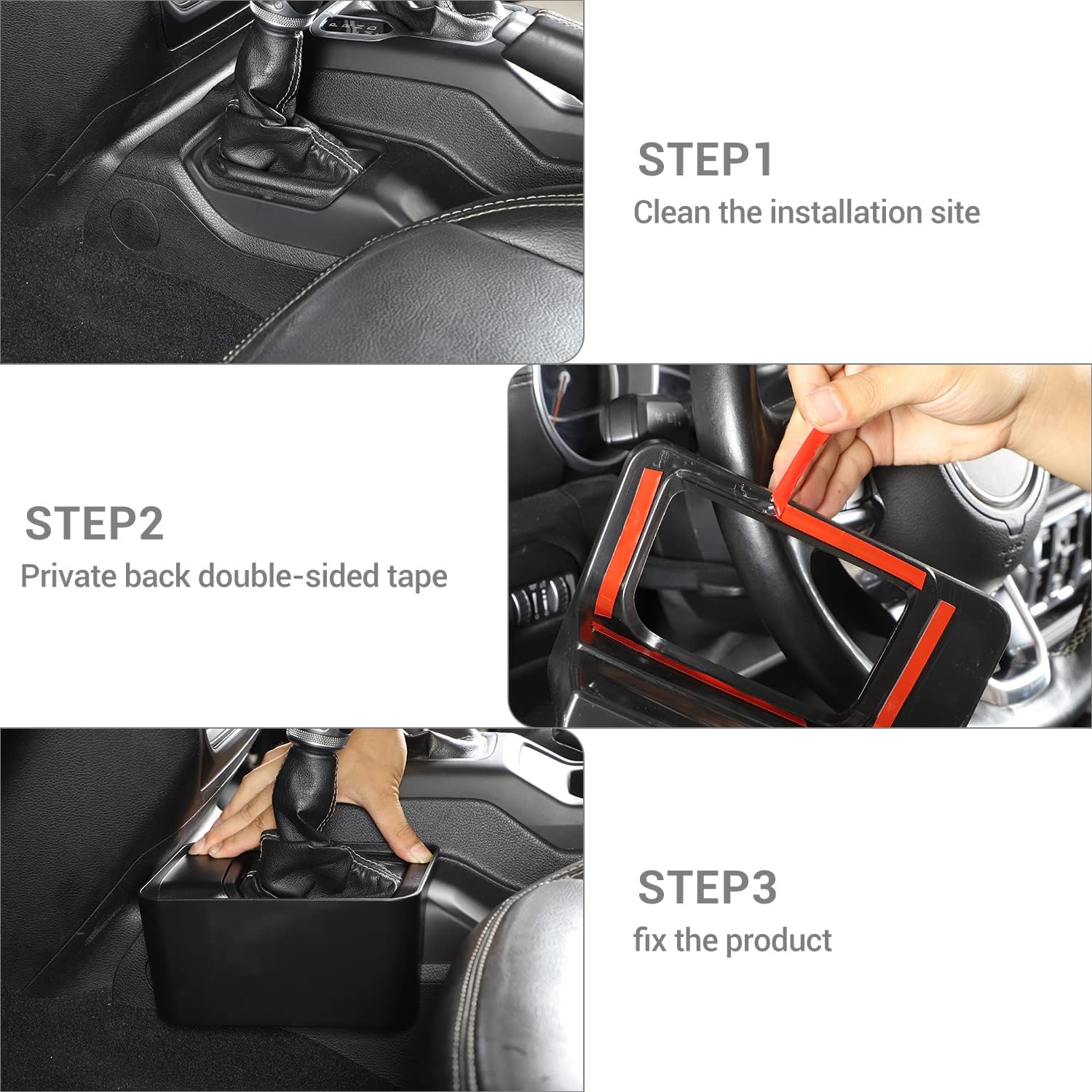 PDKLIN Jeep JL Gear Shift Organizer Tray Bin Black