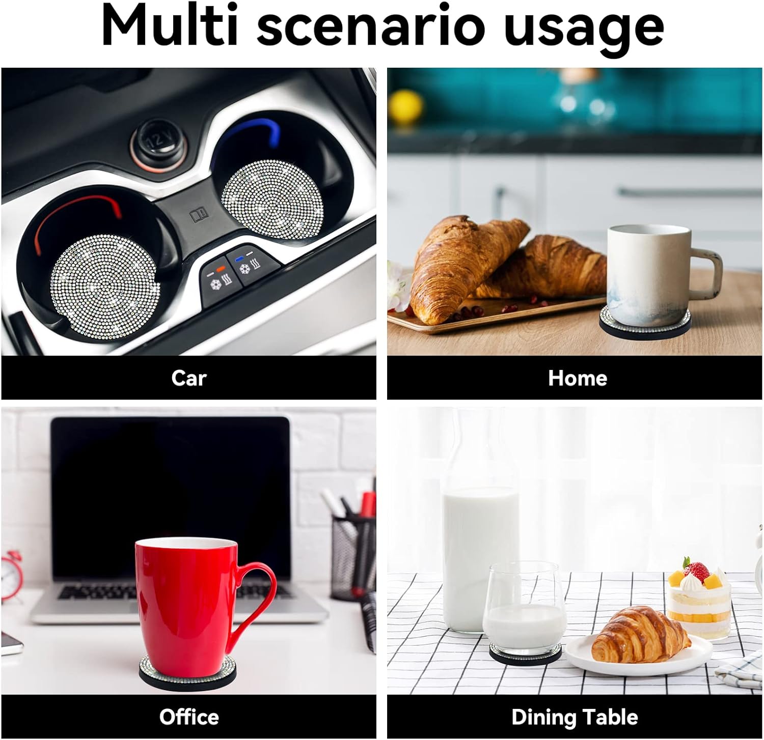 SINGARO Bling Cup Holder Coasters for Car 2PCS