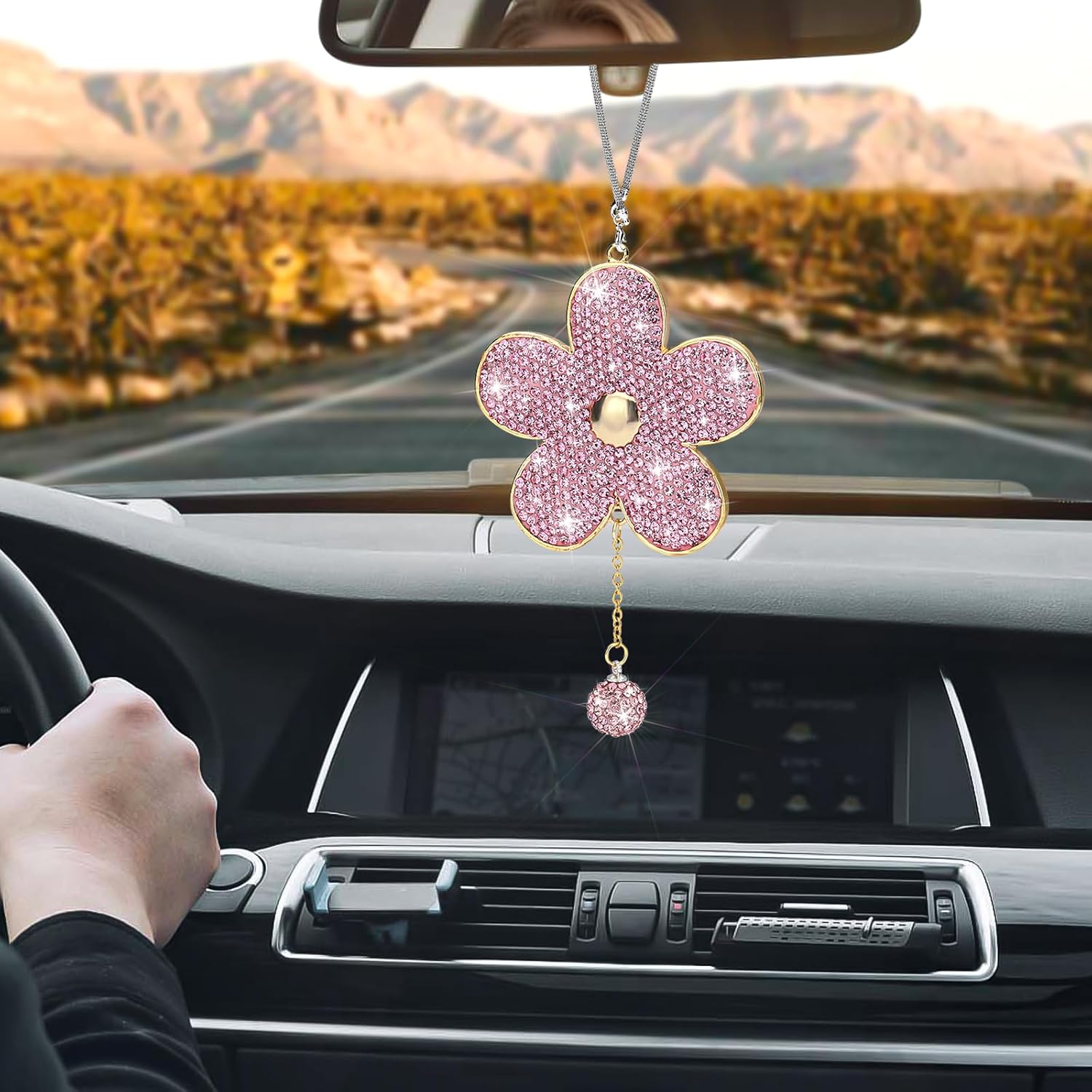 Soleebee Pink Crystal Rhinestone Car Hanging Ornament