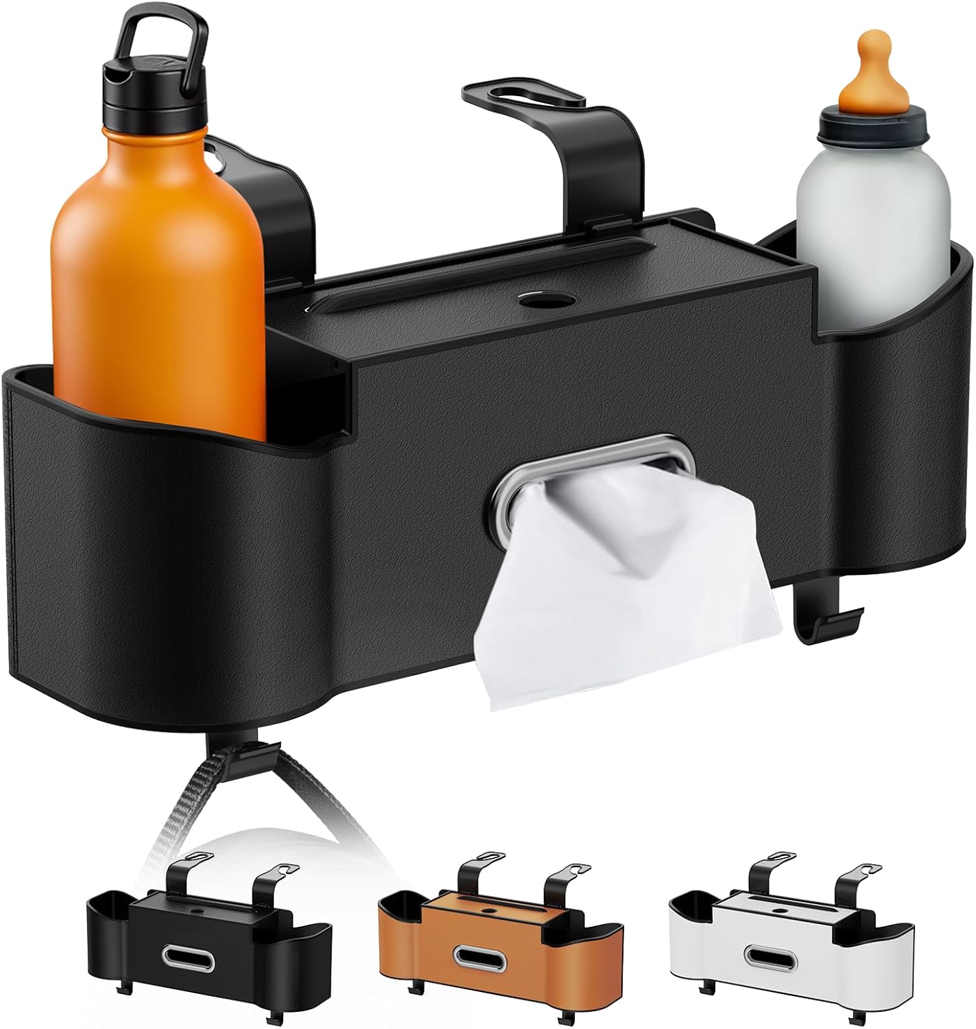 3-in-1 Car Organizer with Tissue Holder Cup Holders and Purse Hooks