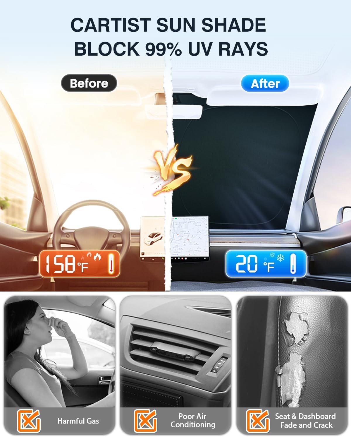 Cartist 5-Layer Windshield Sunshade for Kia Soul 2020-2024 2025