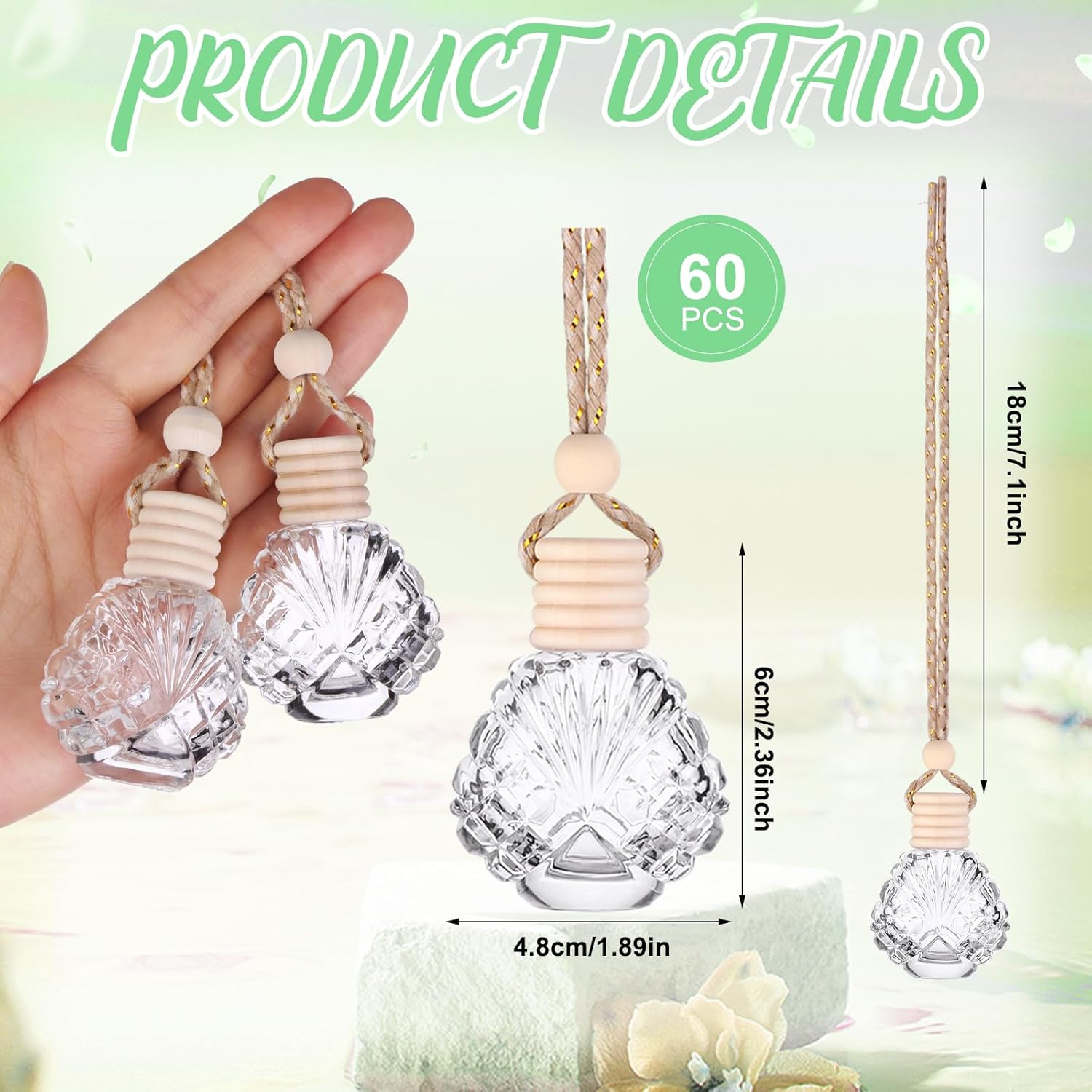60 Pcs Hanging Car Air Freshener Diffuser Bottle Set