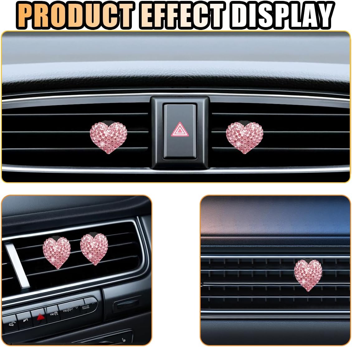 2PCS Heart-Shaped Crystal Air Vent Clip for Car