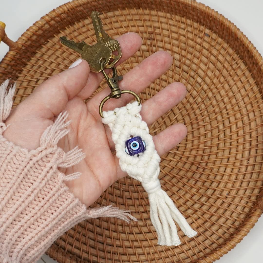 Boho Macrame Keychain with Evil Eye Charm