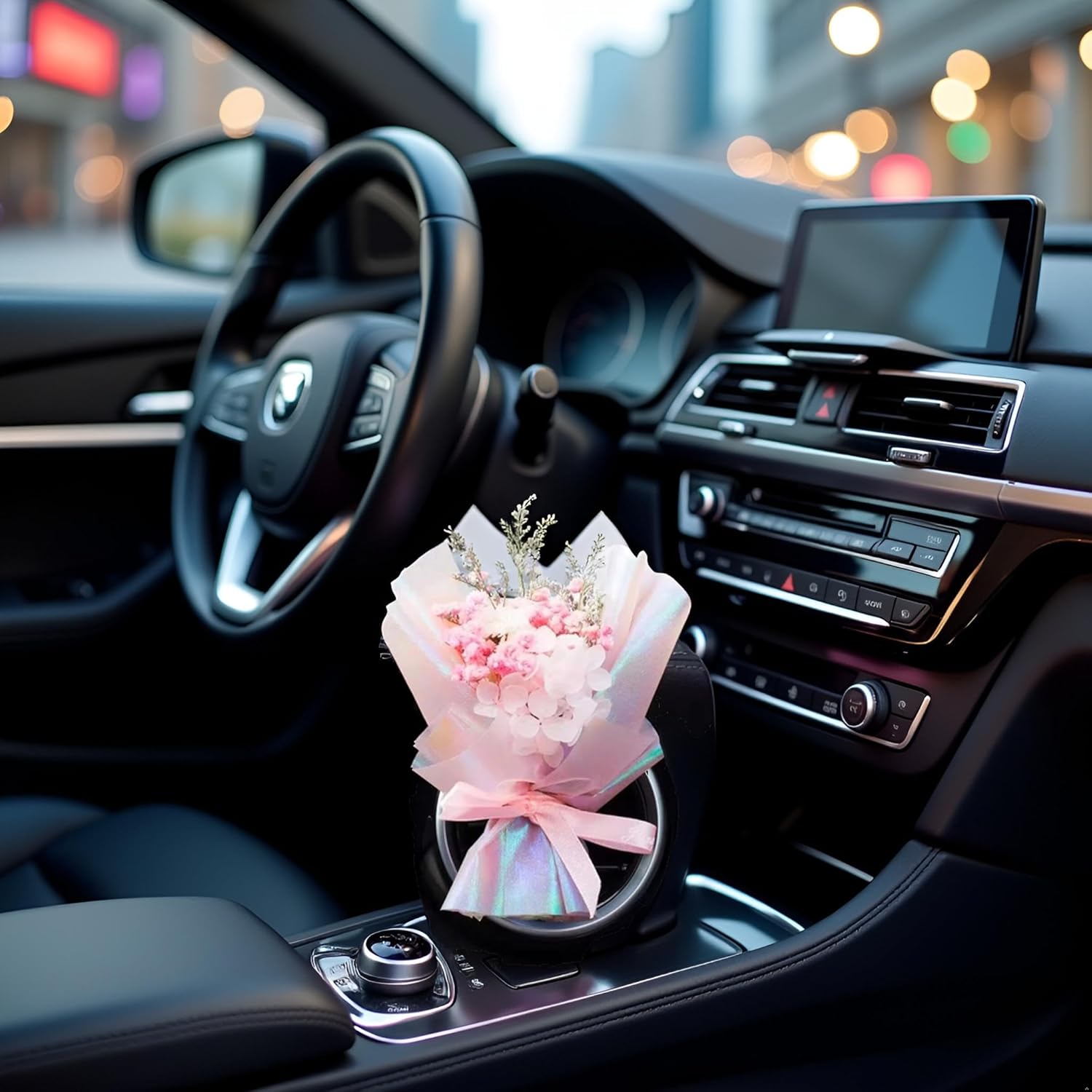 Pink Mini Dried Flowers Bouquet for Car Air Vent Clips