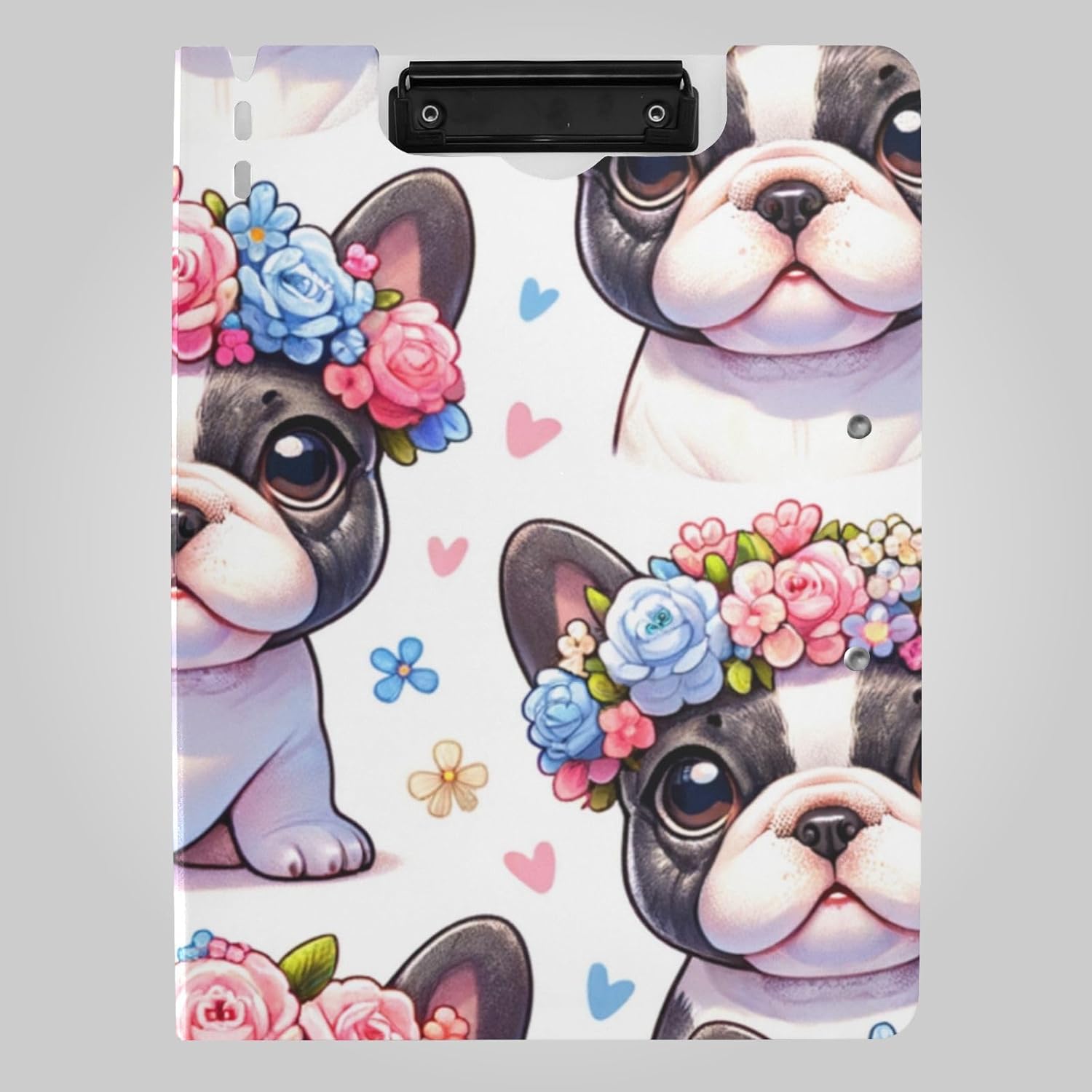 Kawaii French Bulldog Flower Folding Clipboard A4 Size
